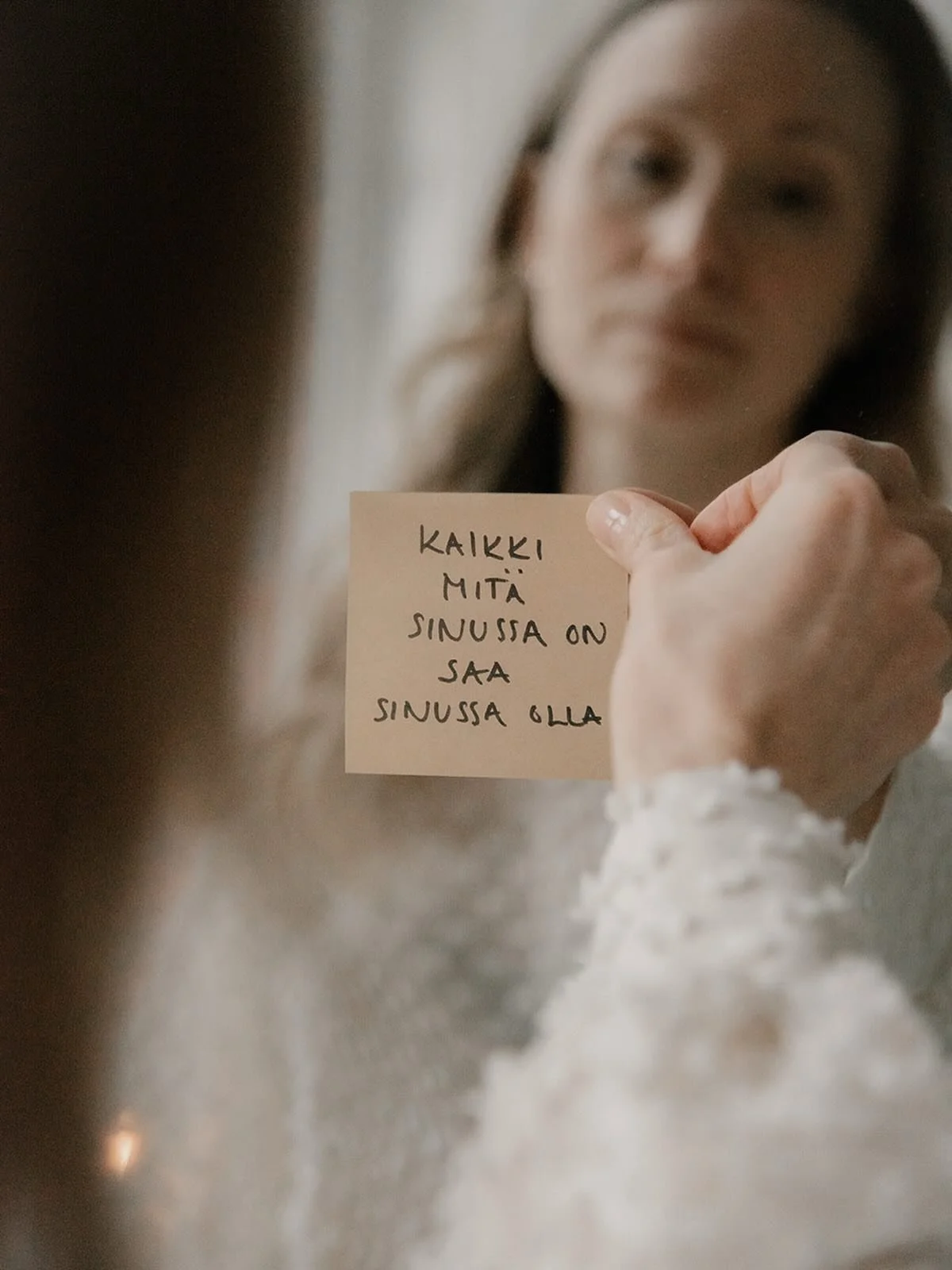 T&auml;m&auml; on jotain mit&auml; huomaan toistavani;
&rdquo;Kaikki mit&auml; sinussa on, saa sinussa olla.&rdquo;

Ei ole sellaista ajatusta, jota ei saisi ajatella. Ei yht&auml;k&auml;&auml;n sellaista tunnetta, jota ei kuuluisi tuntea.
Ei yht&aum