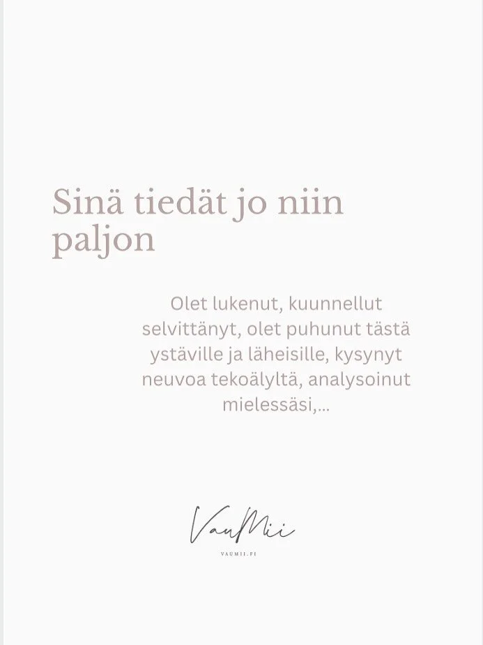 Olet ollut urhea jo niin pitk&auml;&auml;n, n&auml;ytt&auml;nyt itsellesi ja muille ett&auml; pystyt. Olet selvitt&auml;nyt, analysoinut ja yritt&auml;nyt ratkaista, muttet p&auml;&auml;se eteenp&auml;in.

T&auml;m&auml; on se kohta, jossa tarvitset 