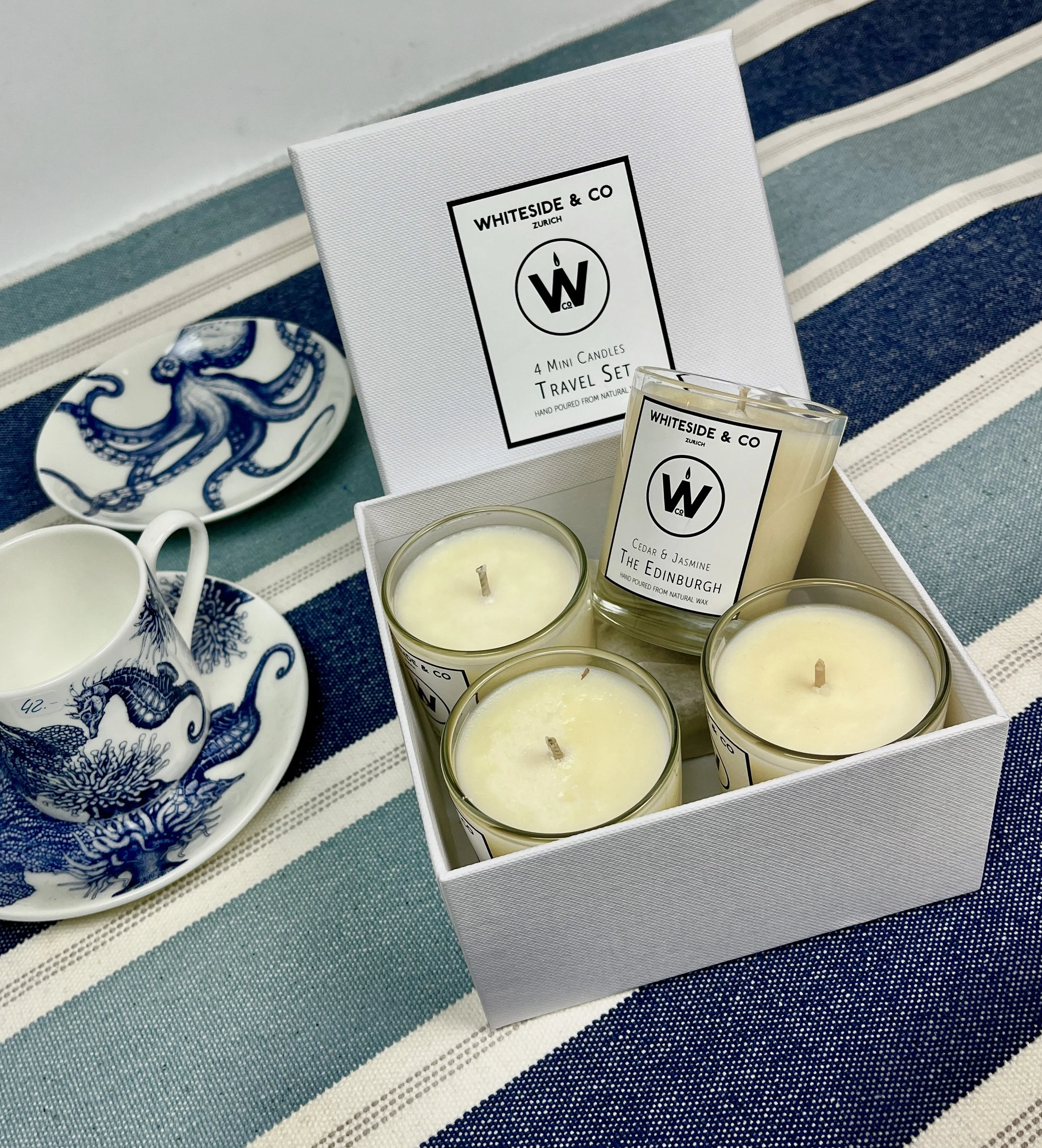 The Travel Set, 4 mini candles in a white square luxury box