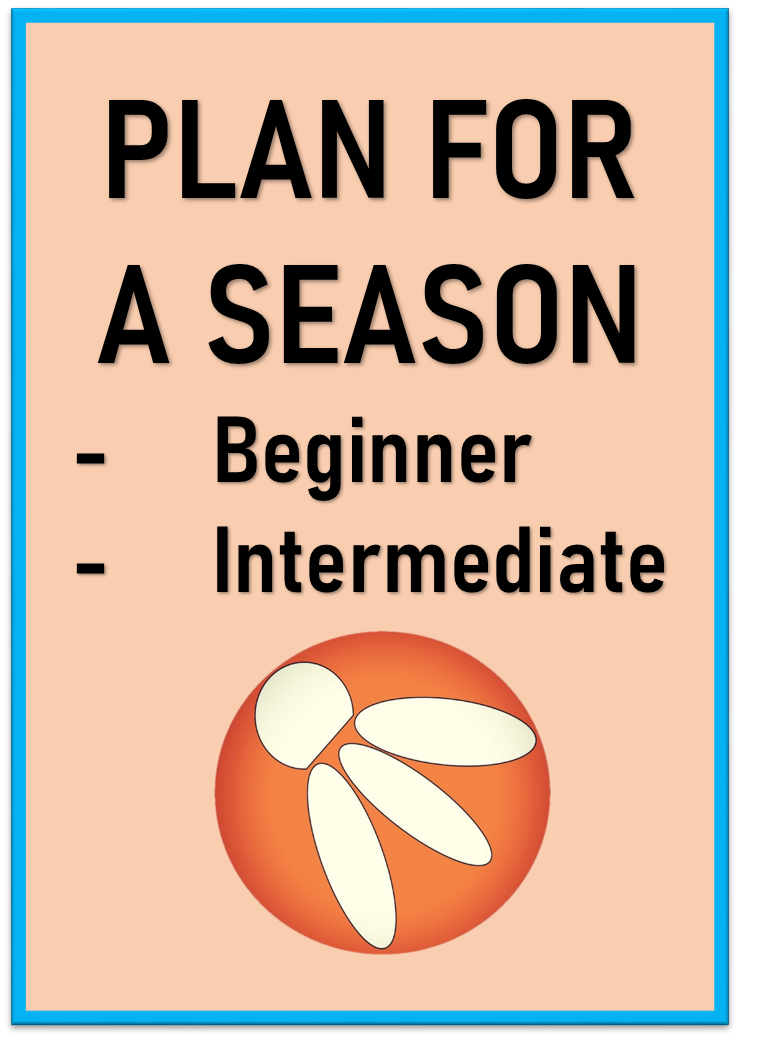 Text "Plan for a Season - Beginner - Intermediate" with abstract logo on orange background.