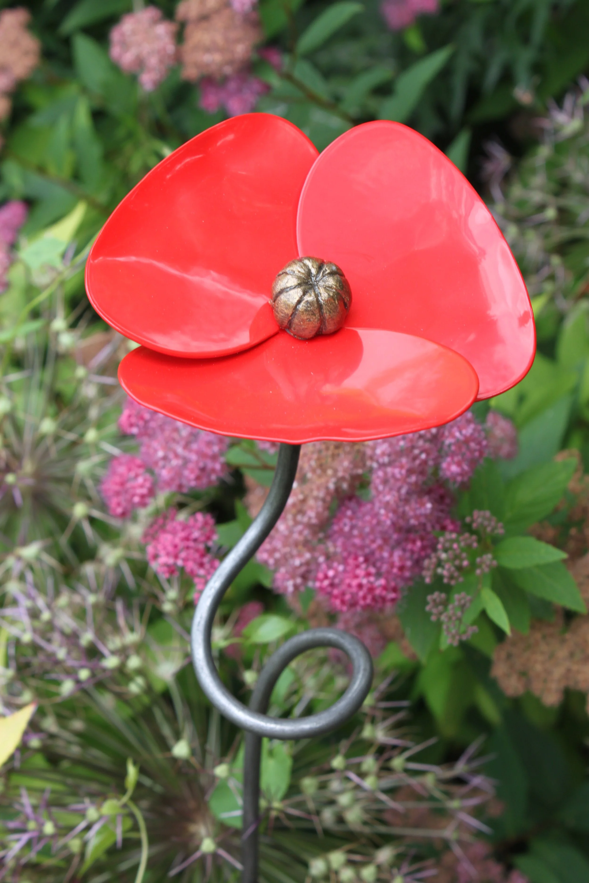 Poppy Flower Red garden stake