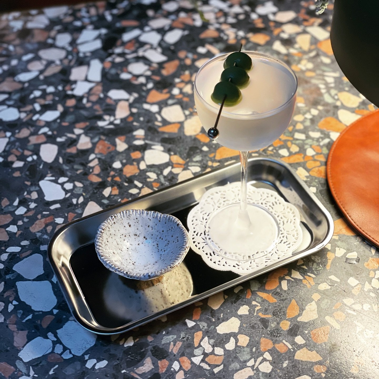 Great new martini setup - same great taste 
Served really cold alongside some green Sicilian olives 

Here til late!