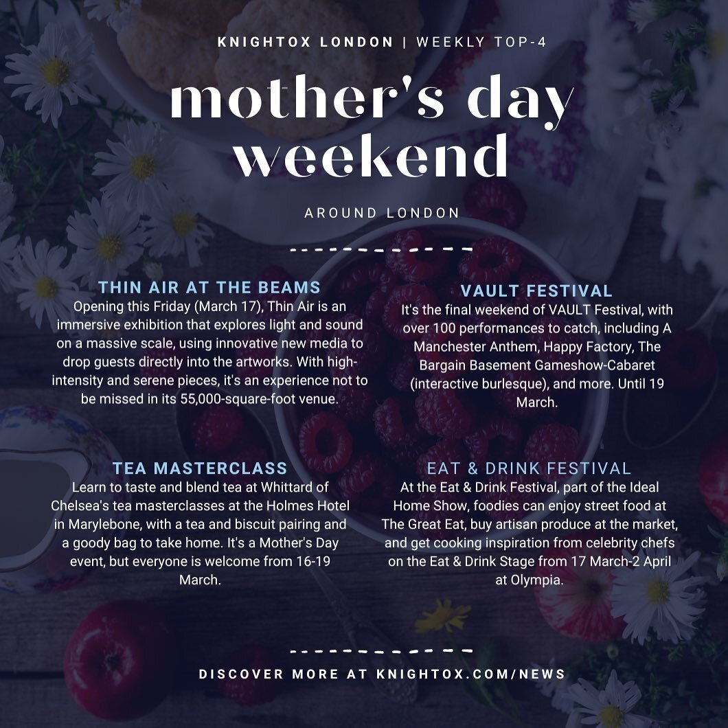 MOTHER&rsquo;S DAY WEEKEND ✨

Don&rsquo;t forget to grab a card, order some flowers, and make this weekend a special one for all the mothers out there! 💐

Here&rsquo;s some epic events happening this weekend. 🎉

Ready for an immersive art experienc