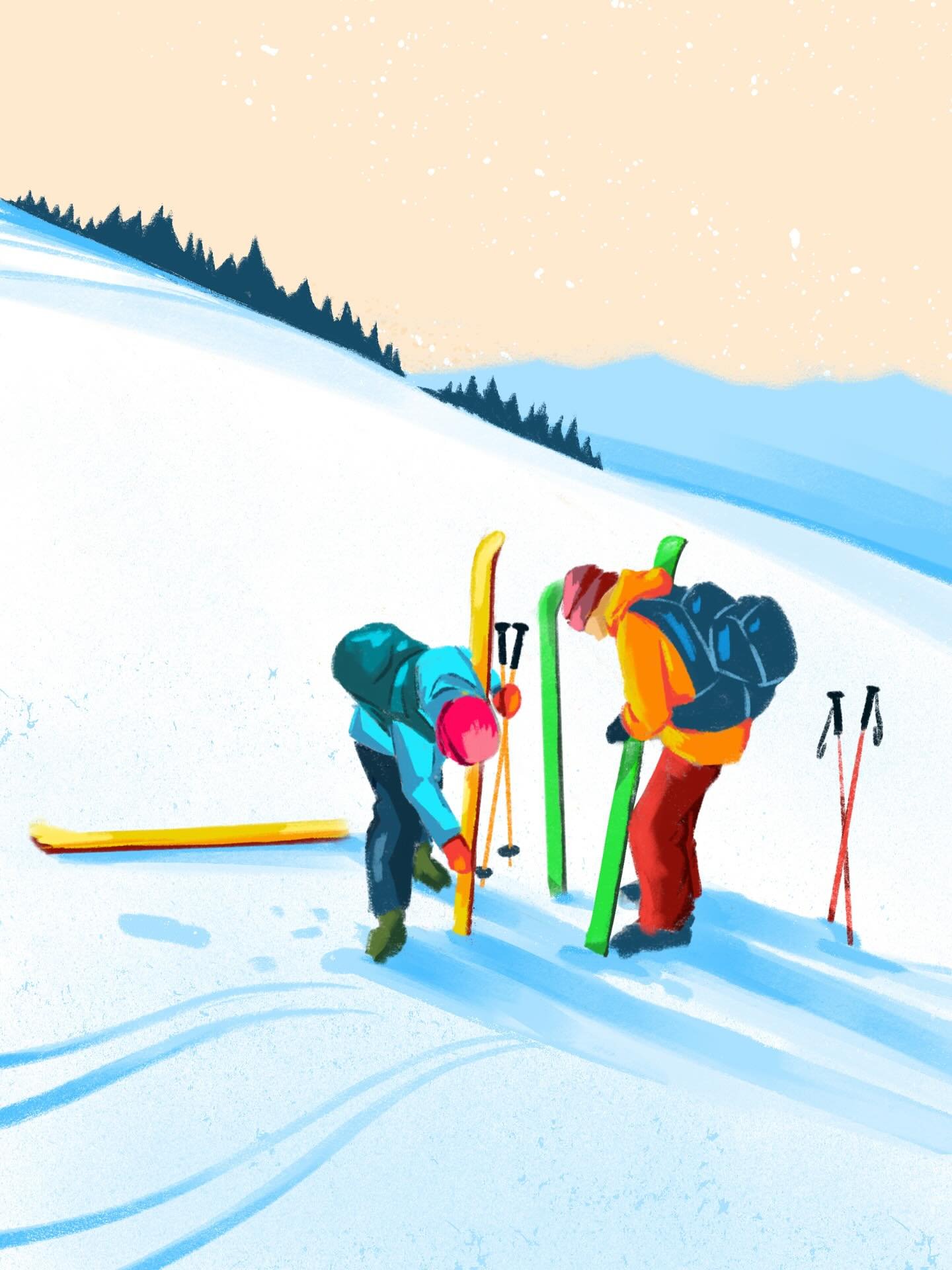 Qui attend d&eacute;j&agrave; la neige avec impatience, &agrave; d&eacute;faut d'avoir du soleil ? 😅 C'est hors-saison, mais j'explore un univers outdoors en ce moment. Je pr&eacute;pare une s&eacute;rie d'illus qui seront peut-&ecirc;tre d&eacute;c