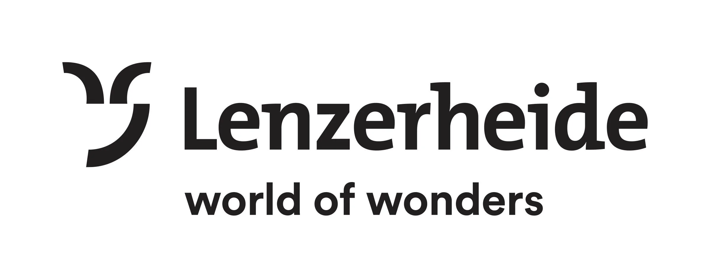 Logo with stylized quotation mark followed by the word "Lenzerheide" and the phrase "world of wonders" beneath it.