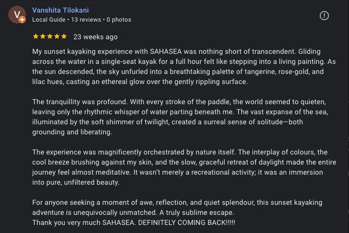 sunset kayaking guest review