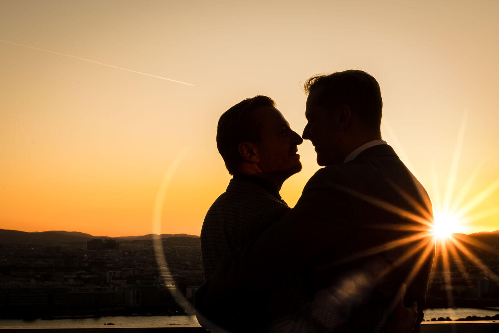 Gay wedding Saturn Tower sunset