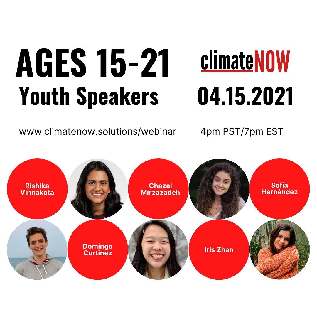 We are so excited for this weeks panel with our youth speakers @iris4action @greenysofi @rishikavinny @domingocortinez and @g_mirzazadeh !

Learn more about our speakers and sign up for the event at link in bio👀