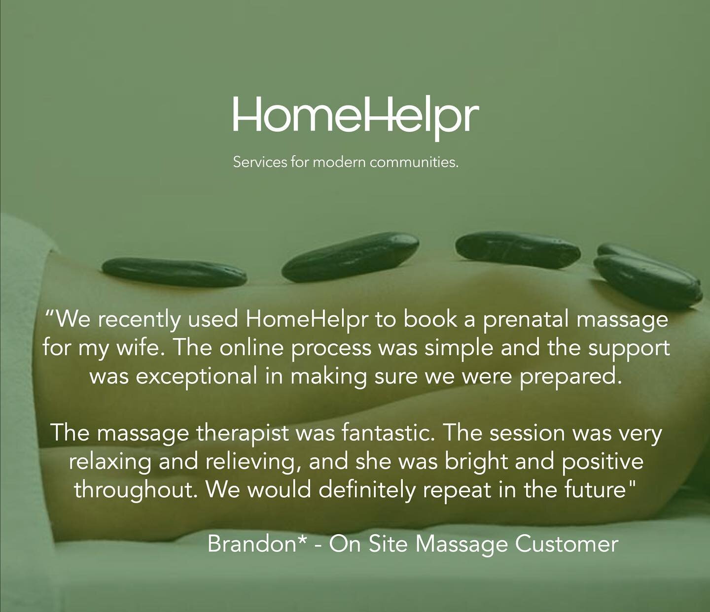 HomeHelpr makes it easy to get your much needed massage right in the comfort of home - not to mention, you are supporting local business when you do! We do all the hard stuff so that you can be confident in your service experience. Brandon&rsquo;s ex