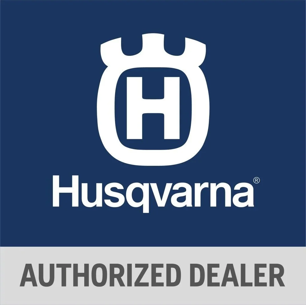 Husqvarna authorized dealer logo with a stylized bug/tractor icon and text below