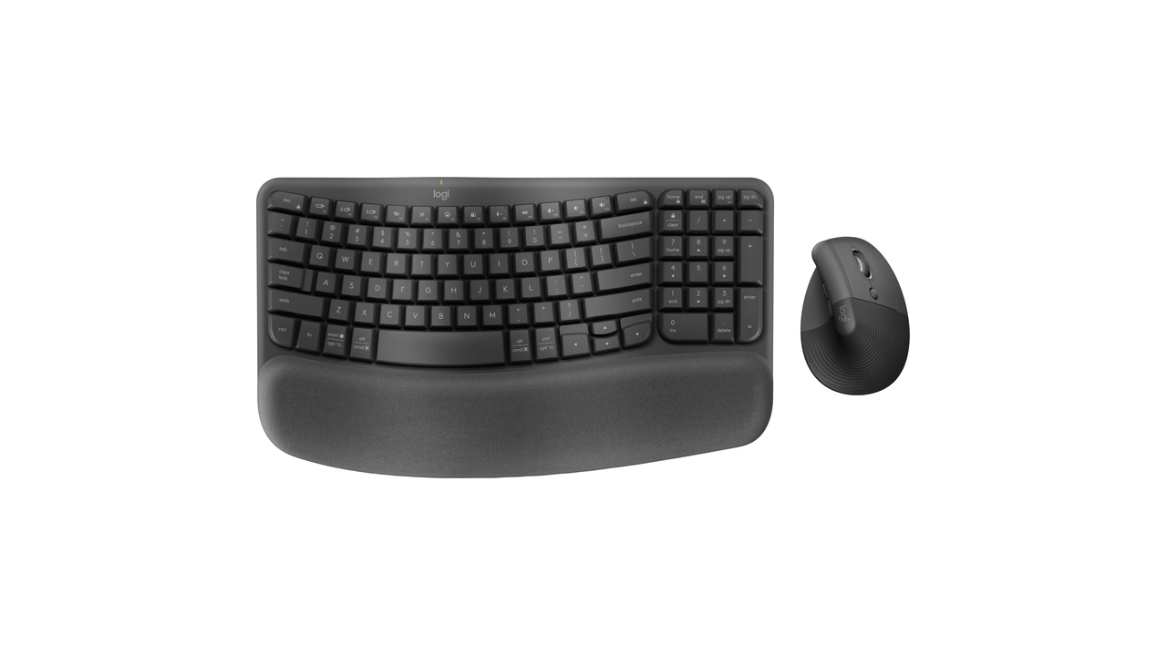 Logitech Wave Keys & Lift Ergonomic Wireless Keyboard and Vertical Mouse Combo, Graphite (920-013610)