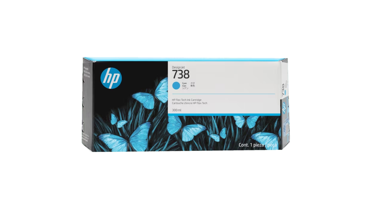 HP 676M6A (738) Cyan DesignJet Ink Cartridge, 300 ml