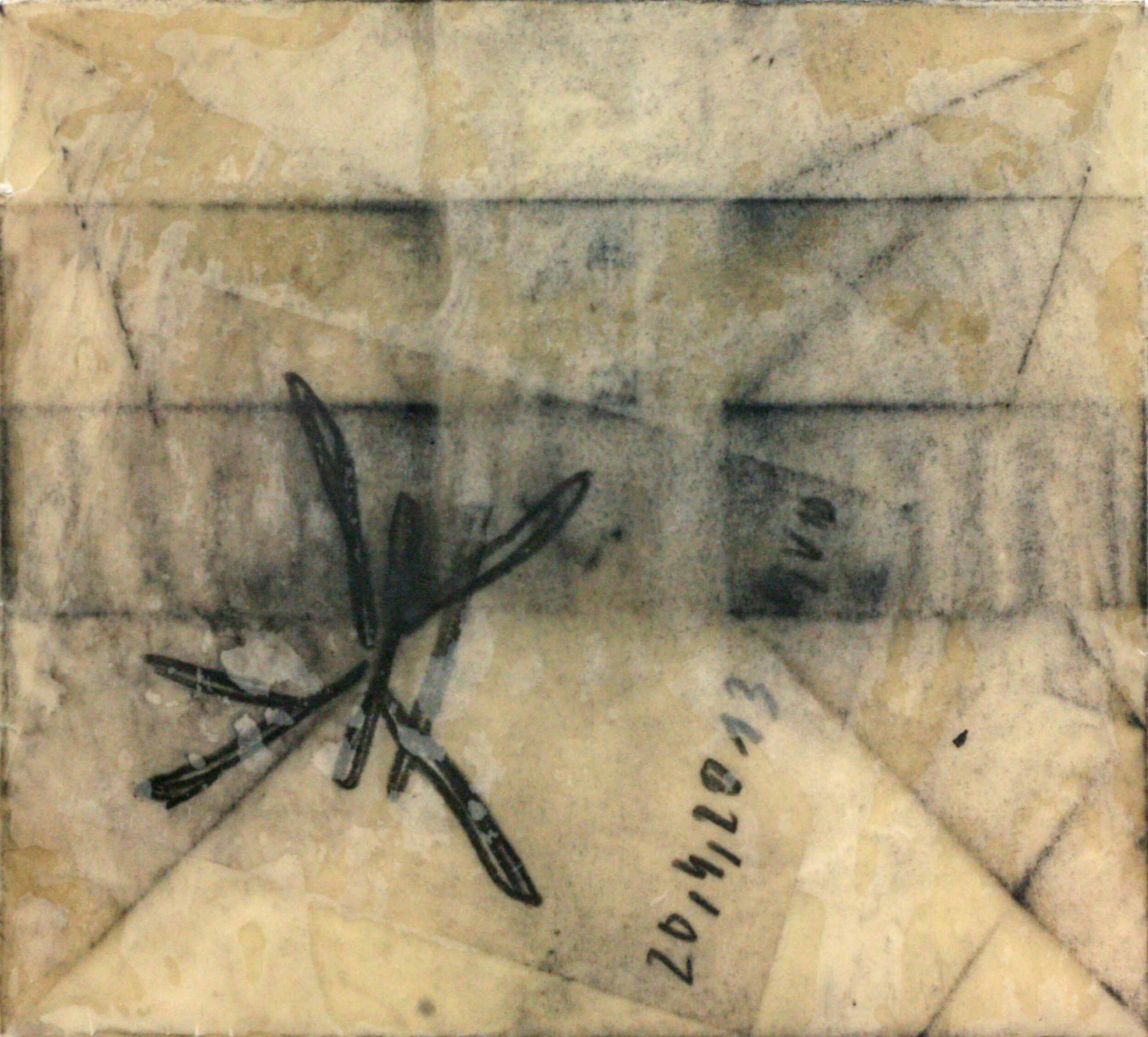  “Post / Udo Envelope (3)”, 27 × 30 cm, Pencil and Wax on Paper, 2013 