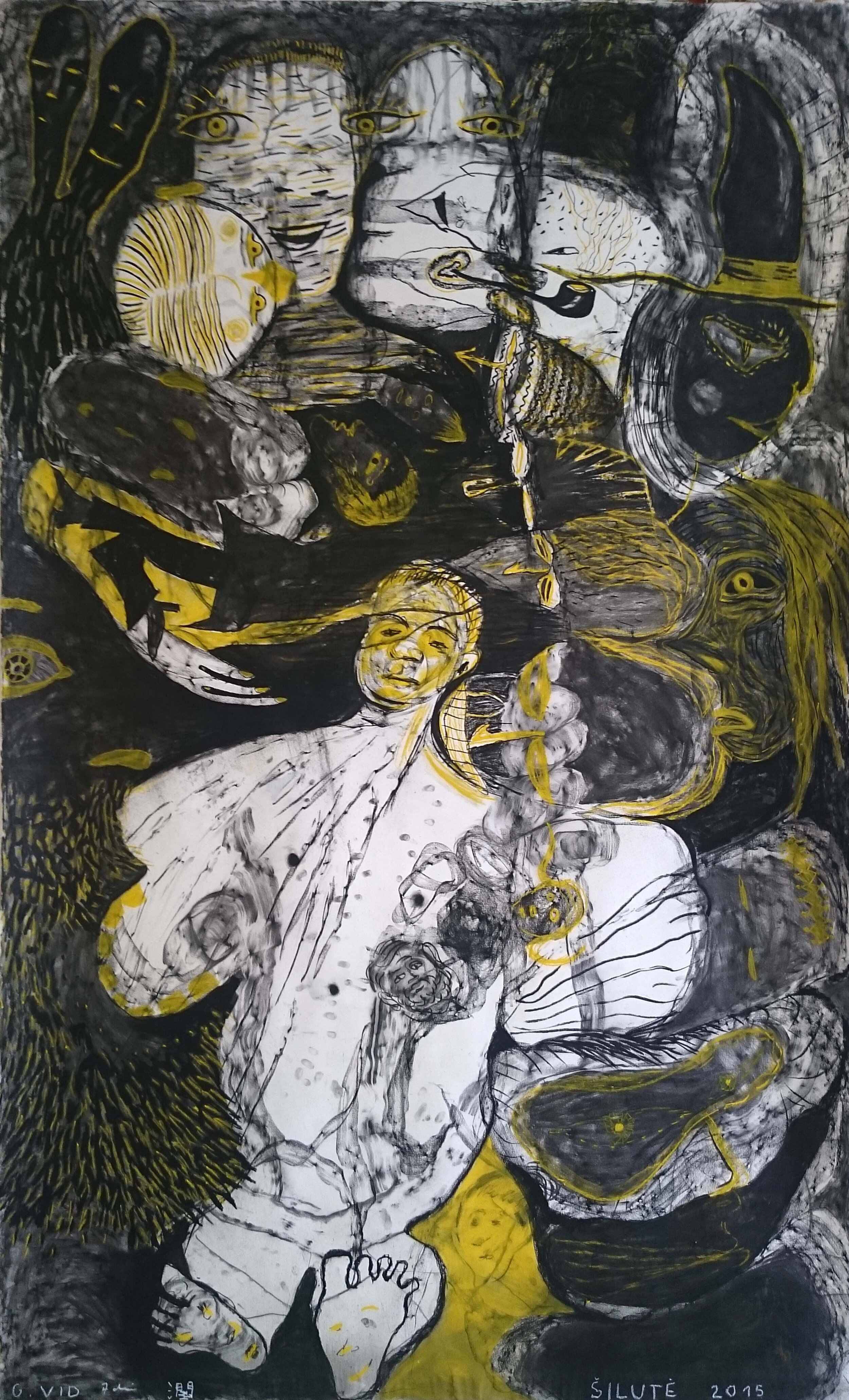  “Ten, kur Žmonės”  Gabija Vidrinskaitė, Adrian Mudder &amp; Matthias Jun Wilhelm  250 × 150 cm, Pastel and Charcoal on Paper, 2015 