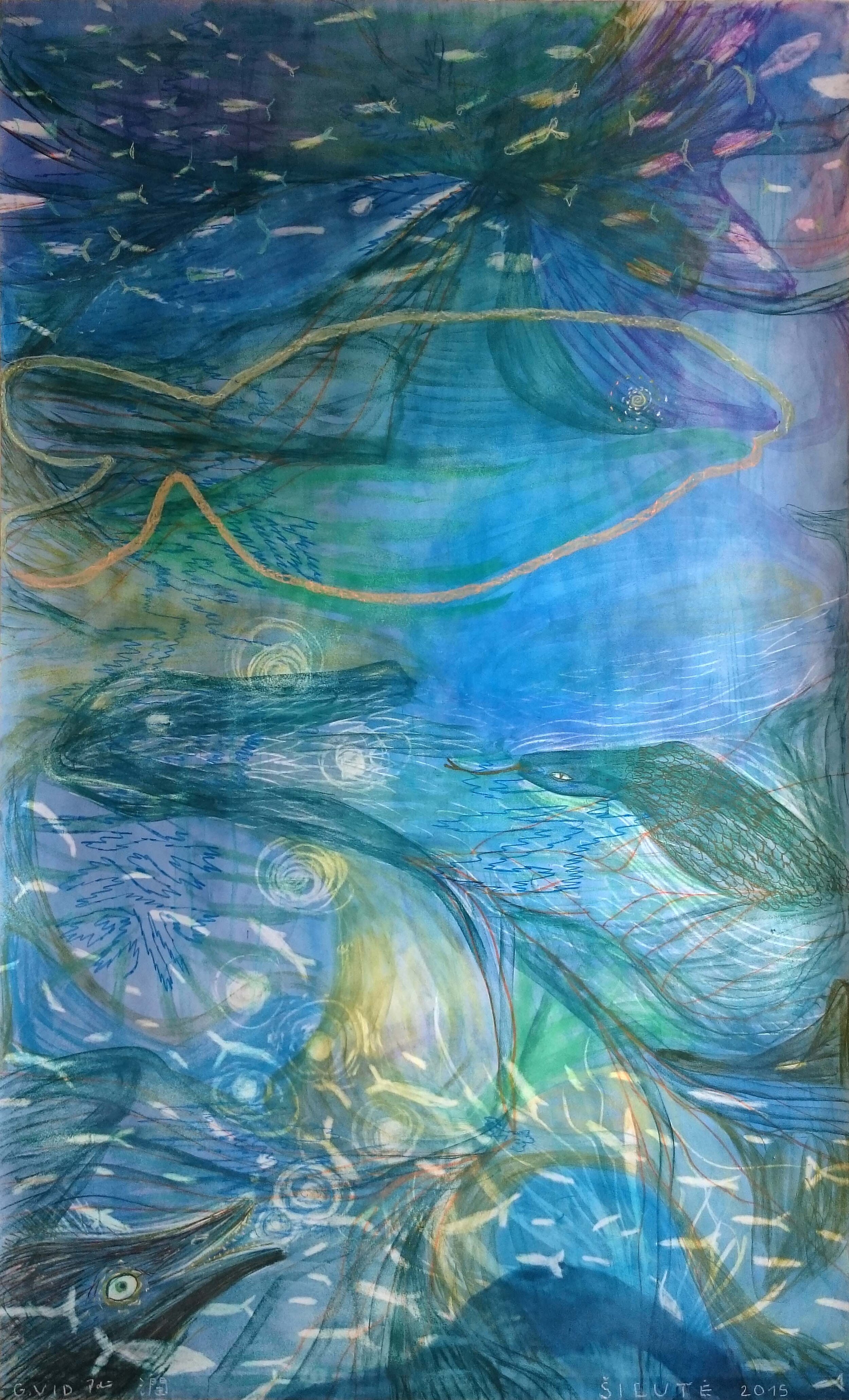  “Ten, kur Vanduo”  Gabija Vidrinskaitė, Adrian Mudder &amp; Matthias Jun Wilhelm  250 × 150 cm, Pastel and Charcoal on Paper, 2015 