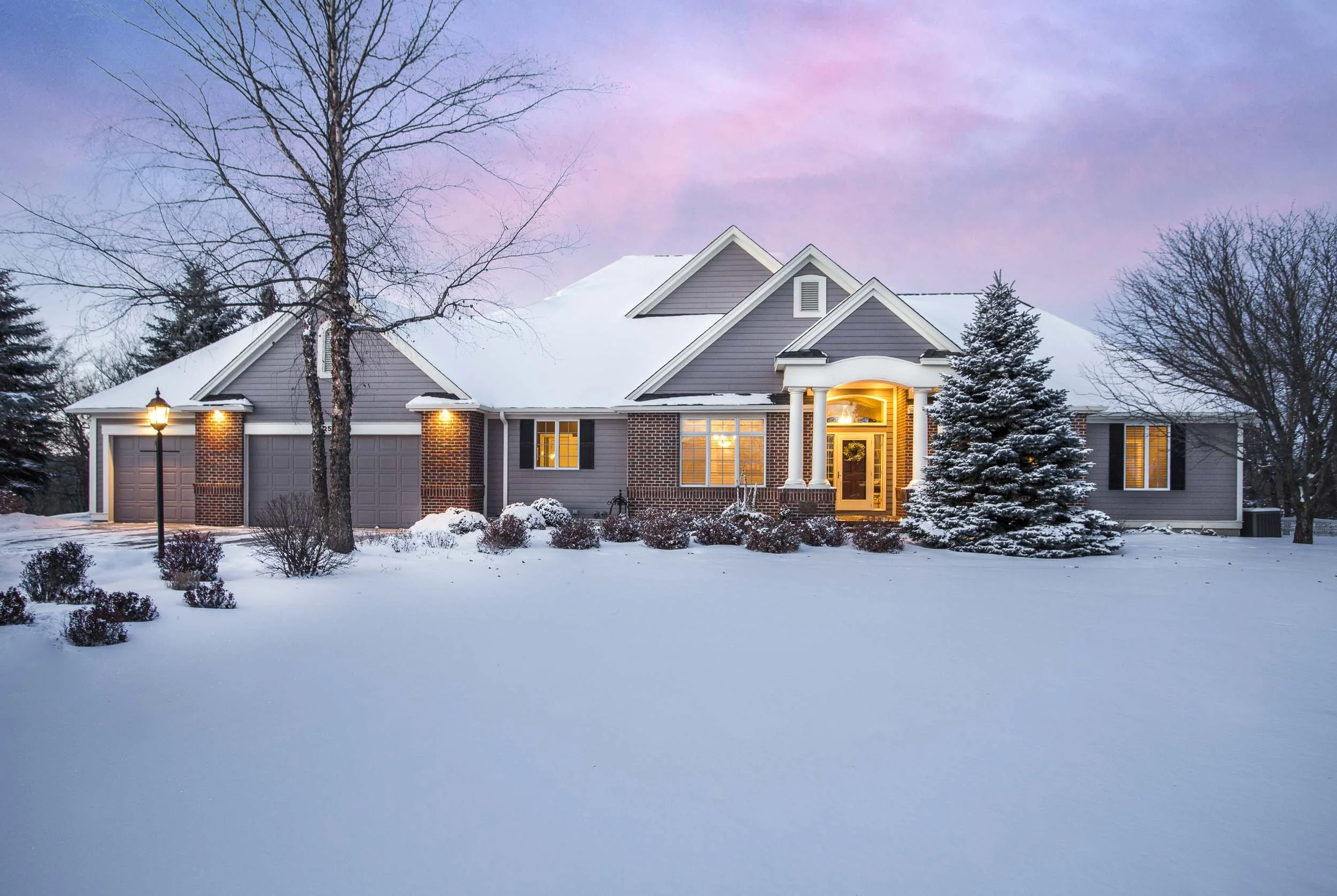 twilight real estate photo in winter