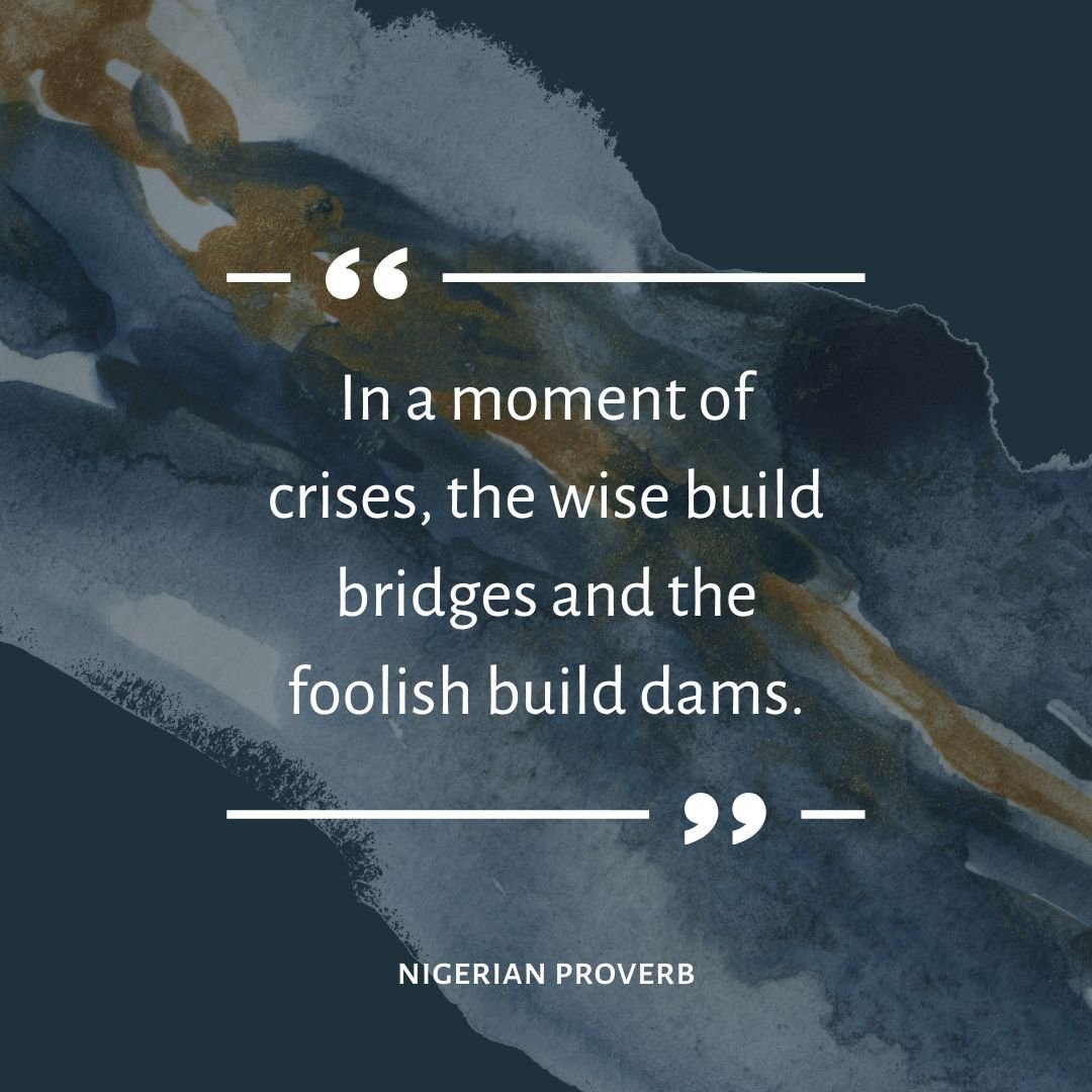 Let&rsquo;s remember the wisdom of this cultural proverb today. In the midst of everything going on in the world, how can we be wise people who build bridges of connection and solidarity with those around us? 

IMAGE CONTENTS: &ldquo;In a moment of c