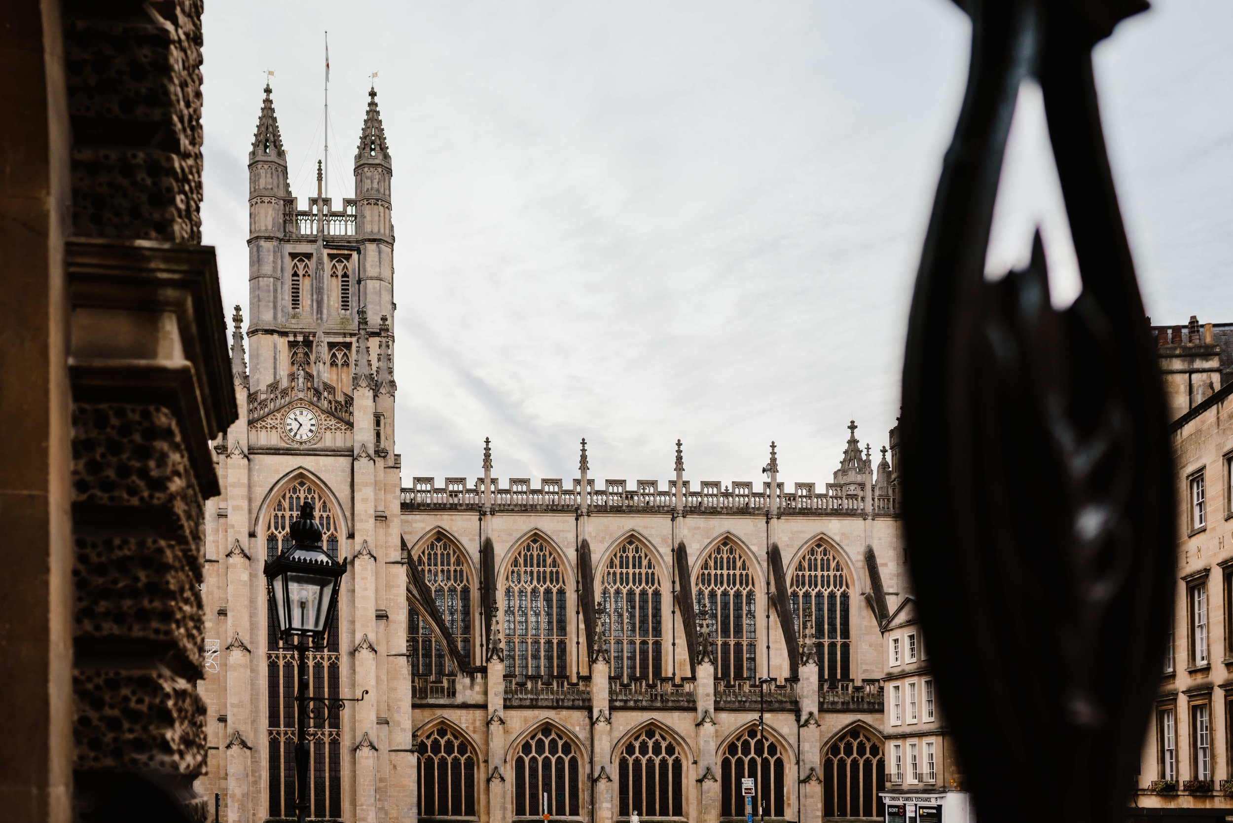 View of Bath Abbey from the Guildhall in Bath UK