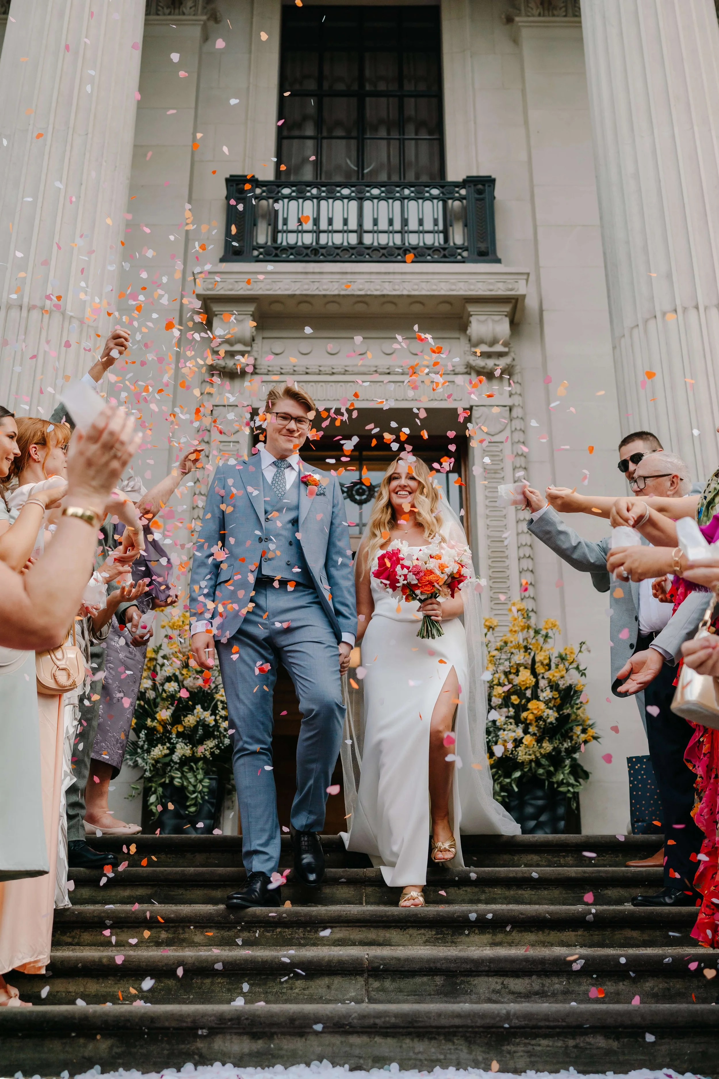 Confetti throw outside Old Marylebone town hall for a wedding