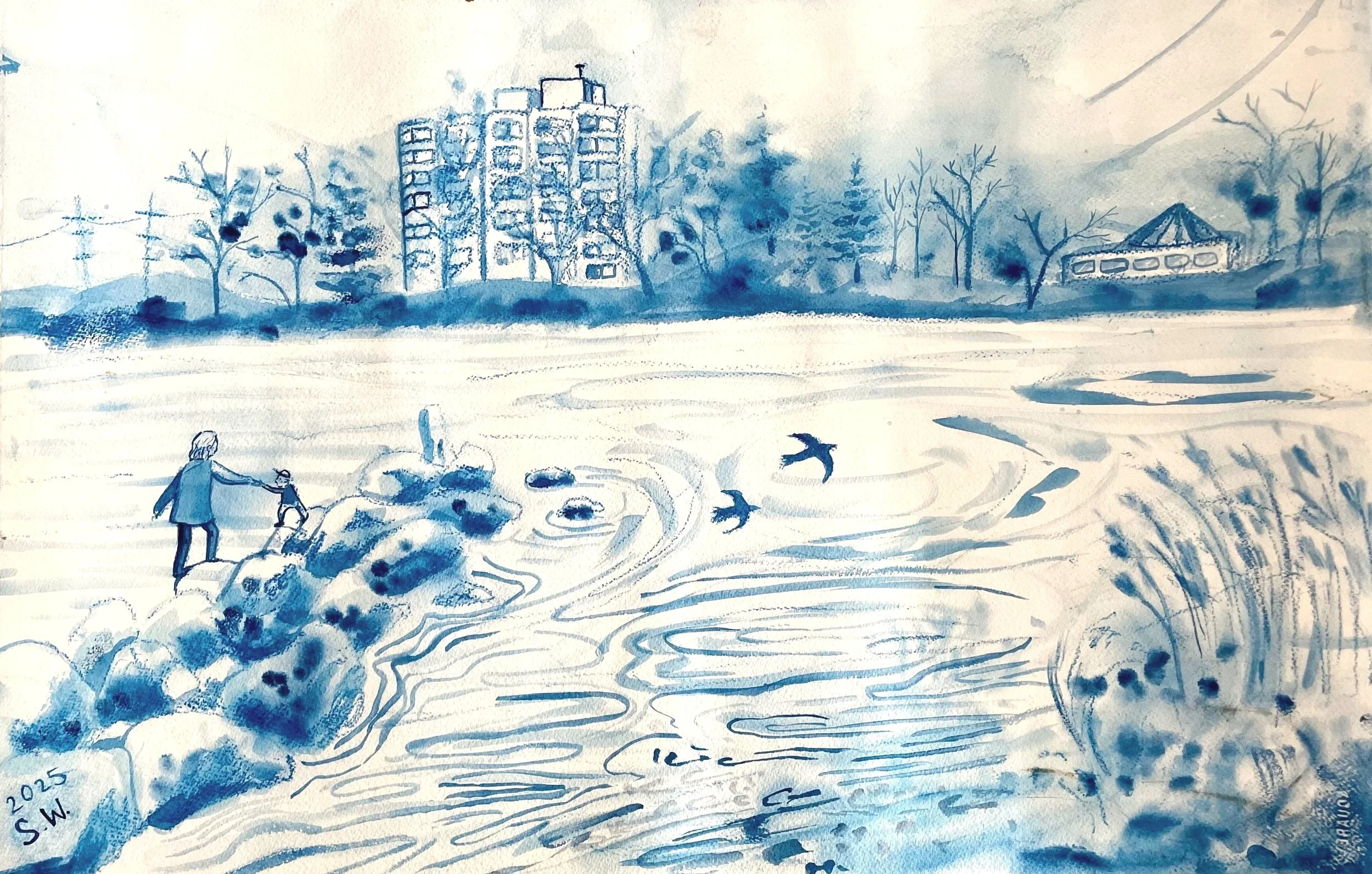 "Currents of connection", 25"x35", watercolour on paper.

For me, art serves as a line of connection to my living environment. 

Creating art, especially outside, forces me to slow down and really sit in the world - to notice all the details and appr