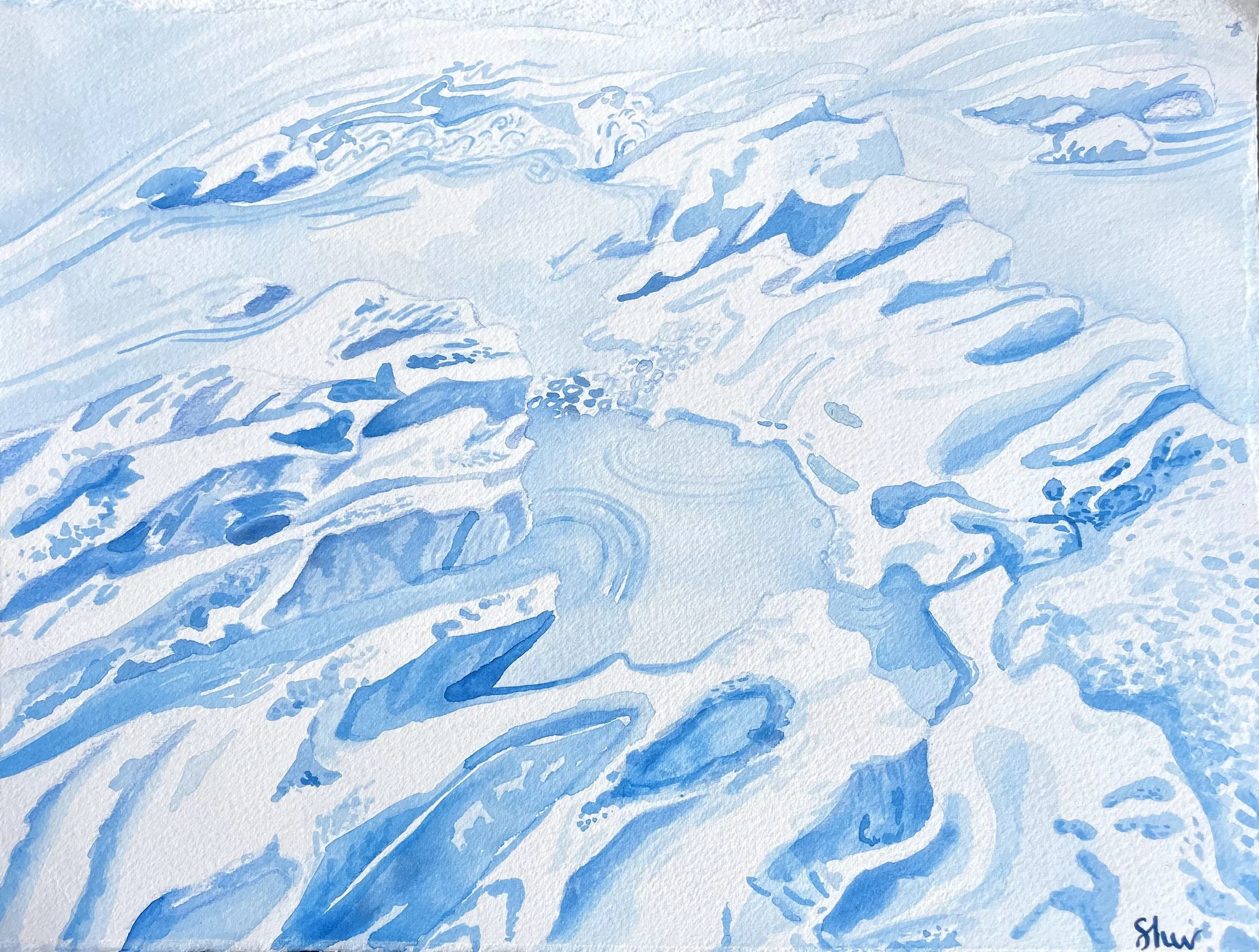 "Carver", 8.5"x11", watercolour on paper.

Water shapes our world in invisible and visible ways. This painting depicts the intricate rock sculptures created by la rivière des Vases, a river that flows near Victoriaville, QC.