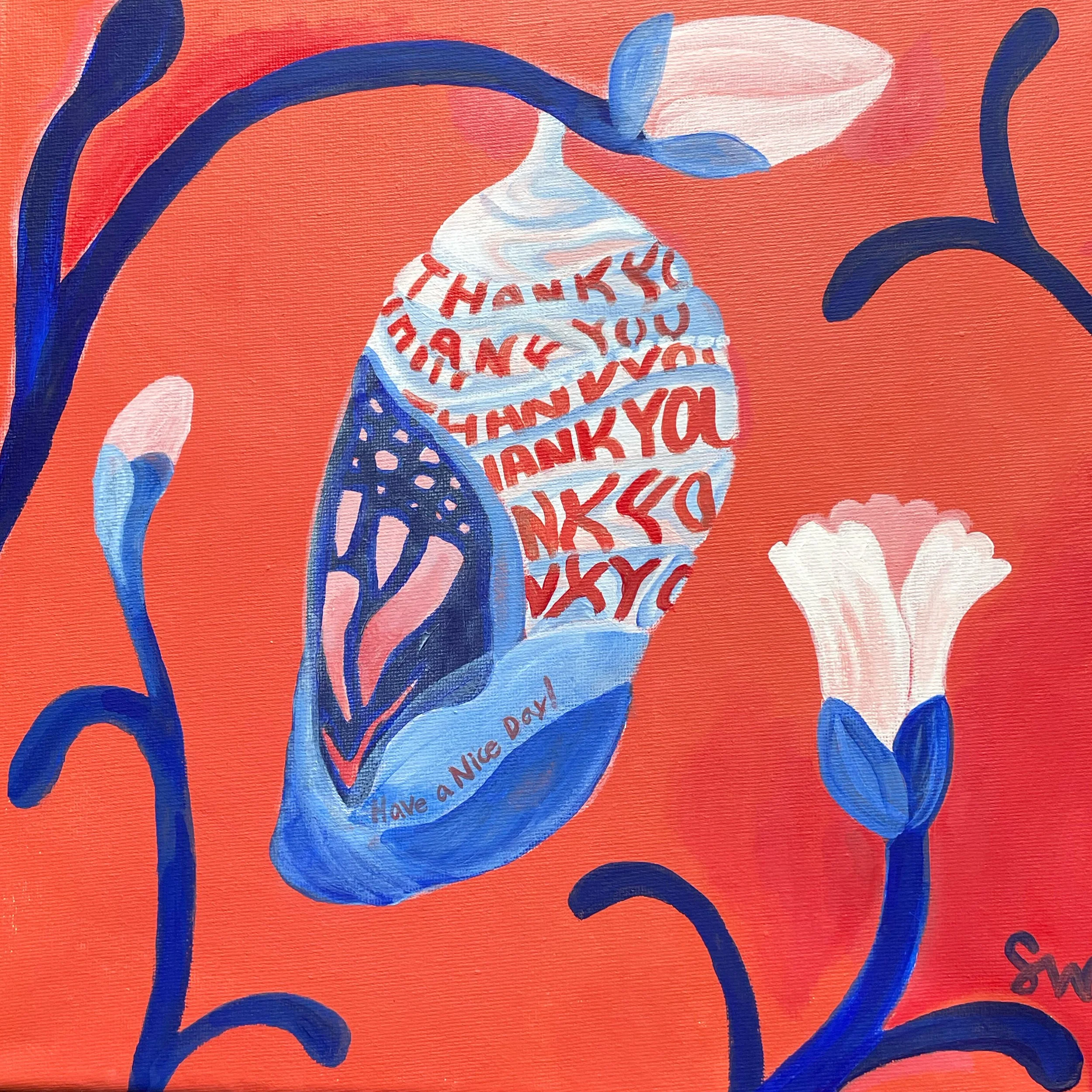 "Metamorphosis", 8" x 8", Acrylic on canvas

I like to think of the climate movement as a butterfly in a cocoon, growing, learning, resting and preparing for flight. 