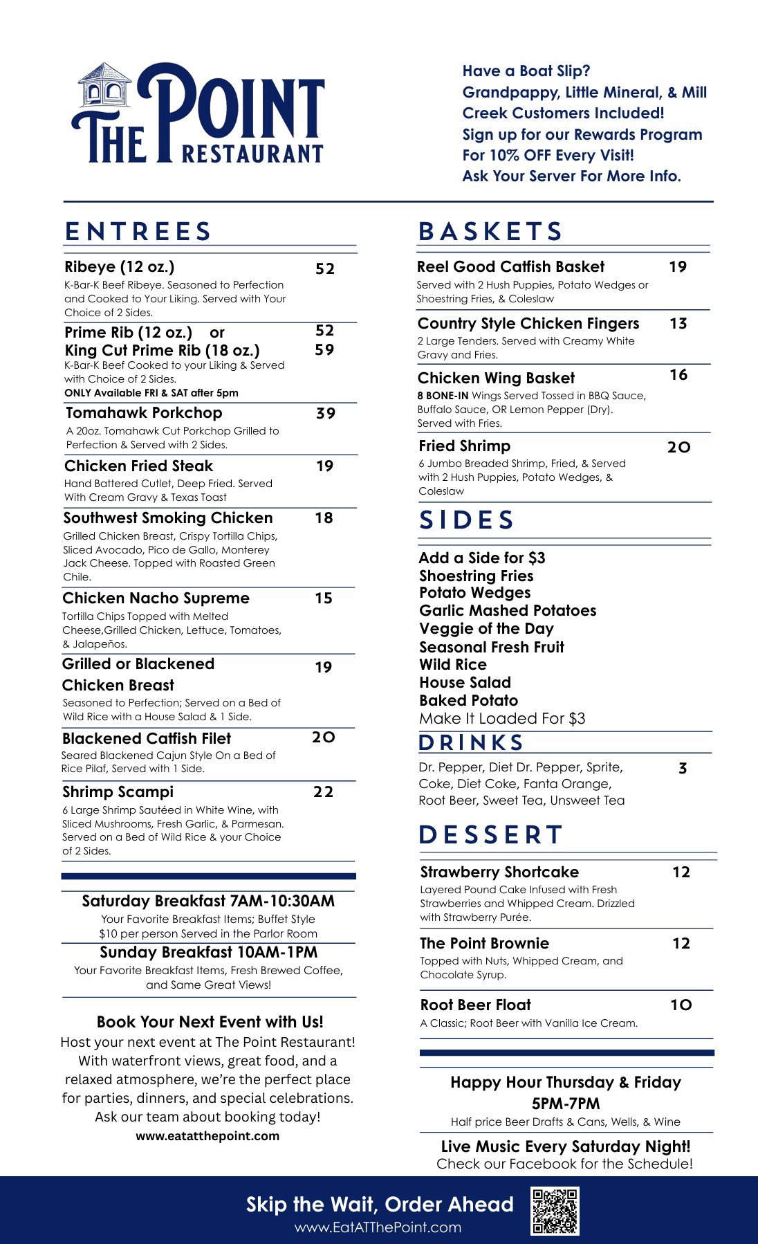 The Point Menu Menu — THE POINT RESTAURANT