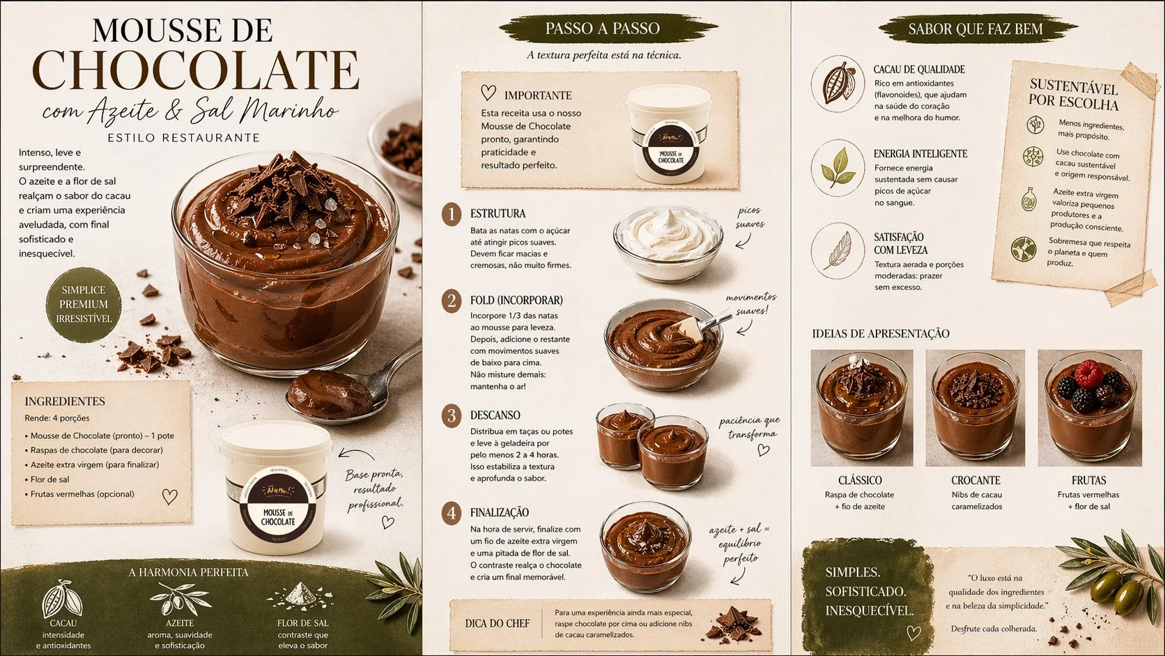 Mousse de Chocolate com Azeite e Flor de Sal: uma sobremesa simples, intensa e sofisticada