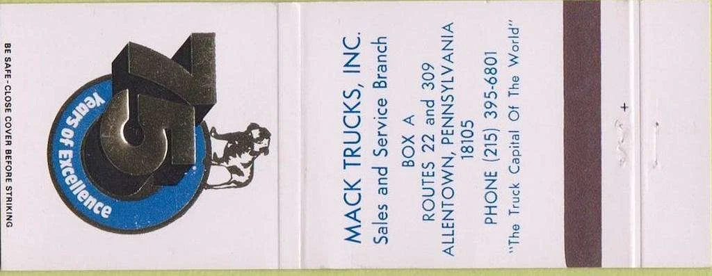 Page 221 -- A 1975 matchbook from Allentown Mack Sales and Service.