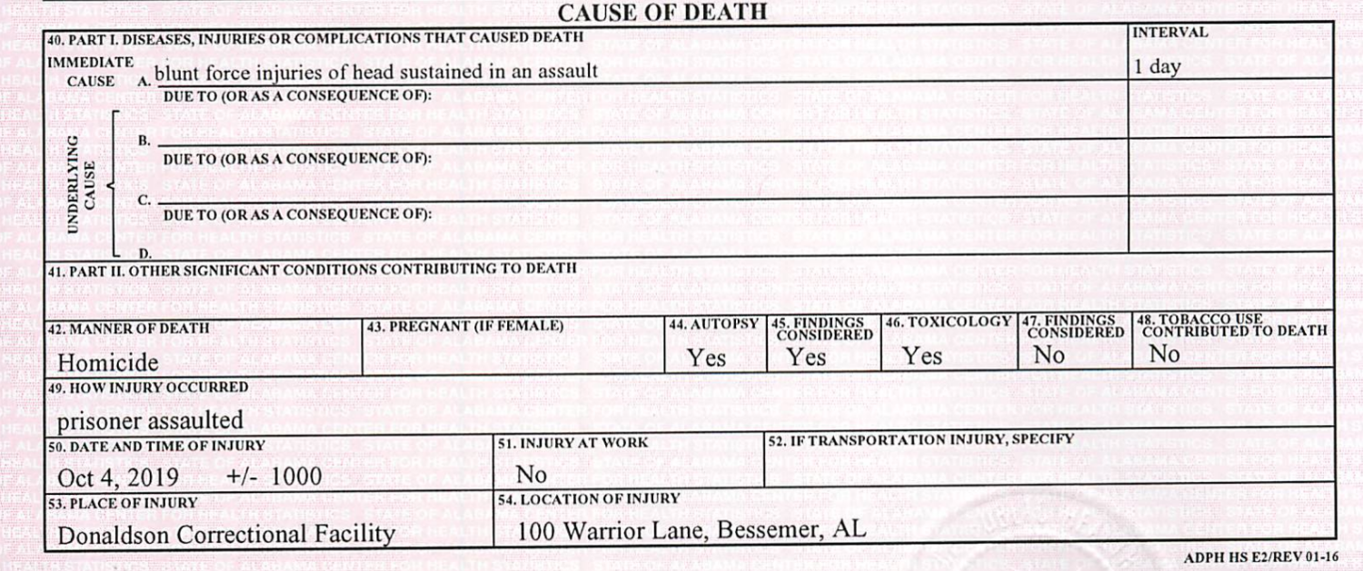 Incarcerated Man Beaten By Alabama Correctional Officers Died From Head ...