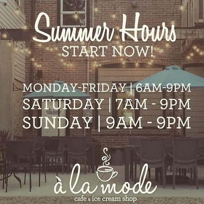 It&rsquo;s that time of year, summer hours are now in effect!! 😎🙌☀️🎉#opentill9pm #heysummer #alamodecafe #draytoncoffeeshop  #drayton #drayonON #draytonentertainment #mapletontownship #elmira #palmerston #discoverontario #discoverlistowel #cafe #c