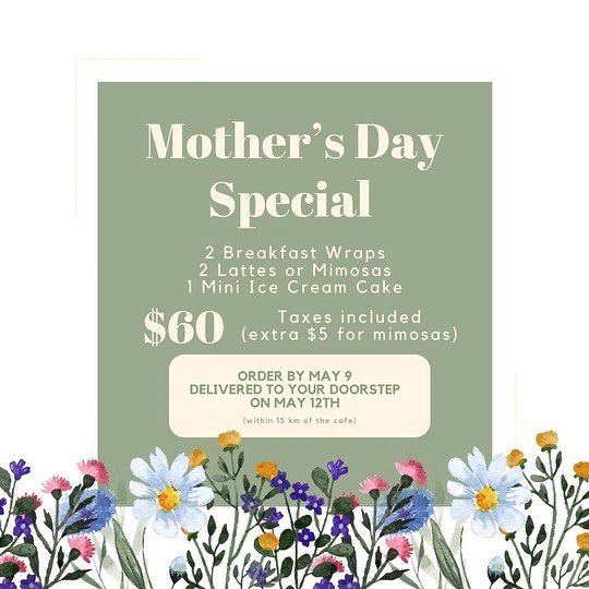 We are now taking pre-orders for our Mother&rsquo;s Day special! DM, email or pop into the cafe to order! 
Email - Landmanjennifer@yahoo.com 
#alamodecafe #draytoncoffeeshop&nbsp;&nbsp;#drayton #drayonON #draytonentertainment #mapletontownship #elmir