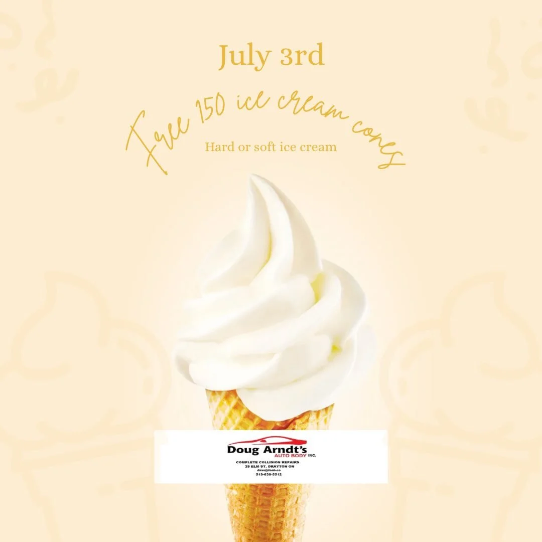 Tomorrow we have 150 ice cream cones to give away, courtesy of Doug Ardnt&rsquo;s autobody. Grab it while supplies last! 🍦