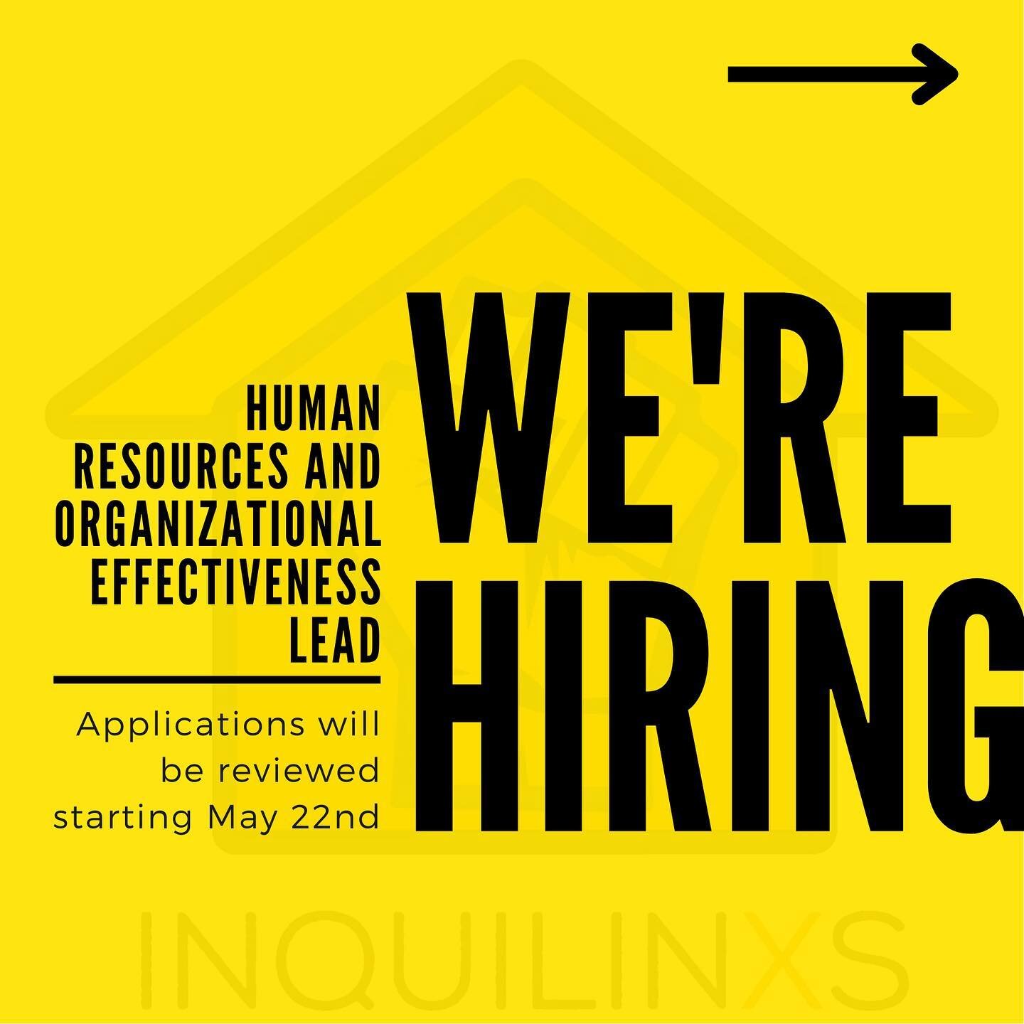 We're hiring a Human Resources and Organizational Effectiveness Lead! The position is open until filled. We will begin actively reviewing applications on May 22nd, but as long as this job description is on the website, applications will be accepted. 