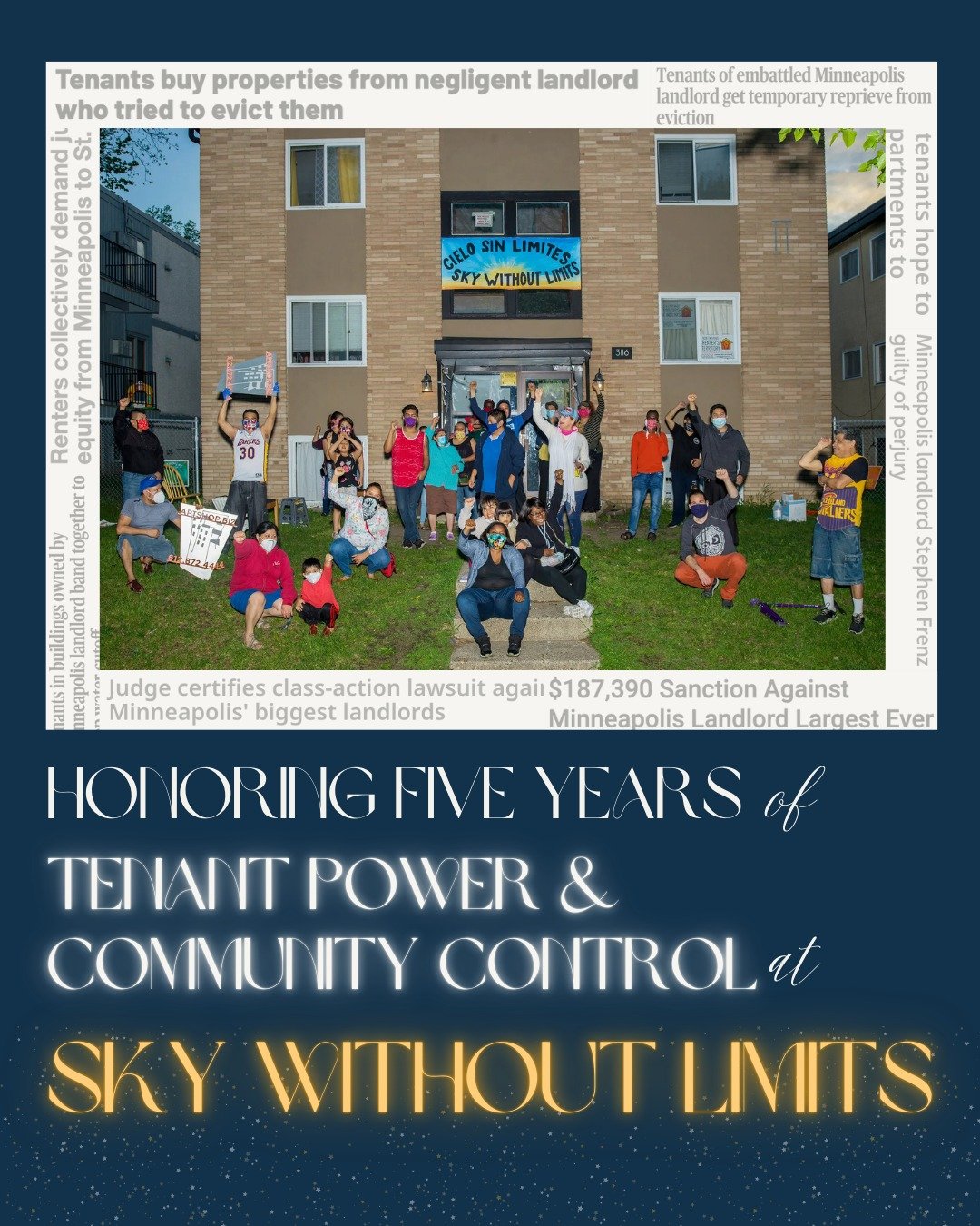 [Espa&ntilde;ol abajo] 🌟This week marks FIVE YEARS since the members of Sky Without Limits won community control of their buildings, evicting their landlord and beginning the process of creating a cooperative!✊🏾

On May 18, 2020, SWL members rejoic