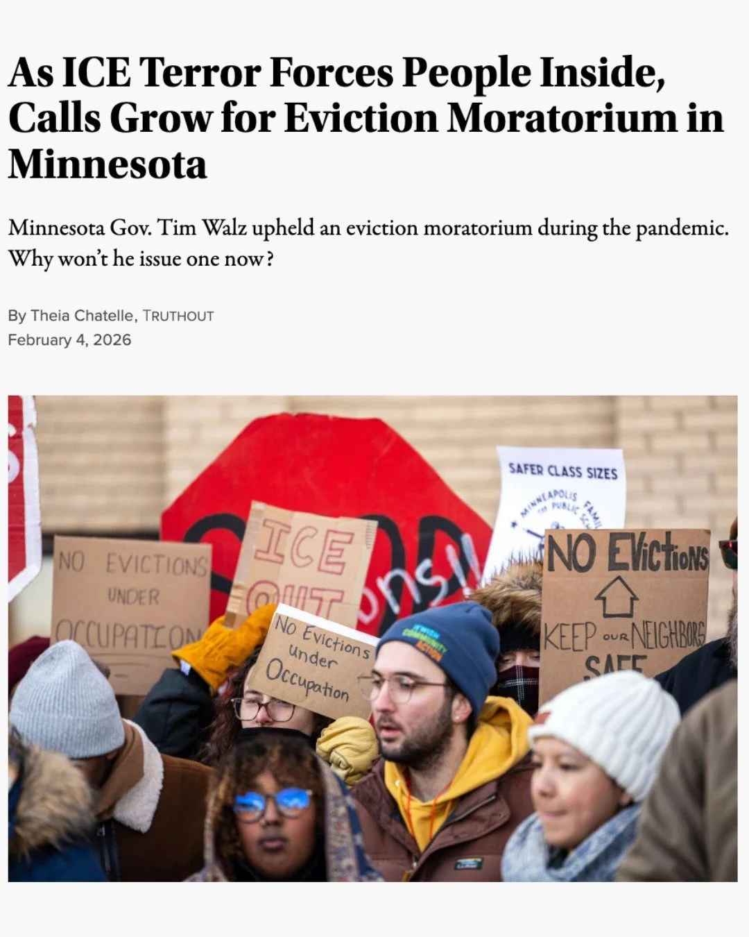 Every day that passes without Gov. Walz declaring an eviction moratorium, families are faced to make impossible choices between risking kidnapping, or risking home - one of the only places safe from ICE terror. Neighborhood groups, parents, and commu