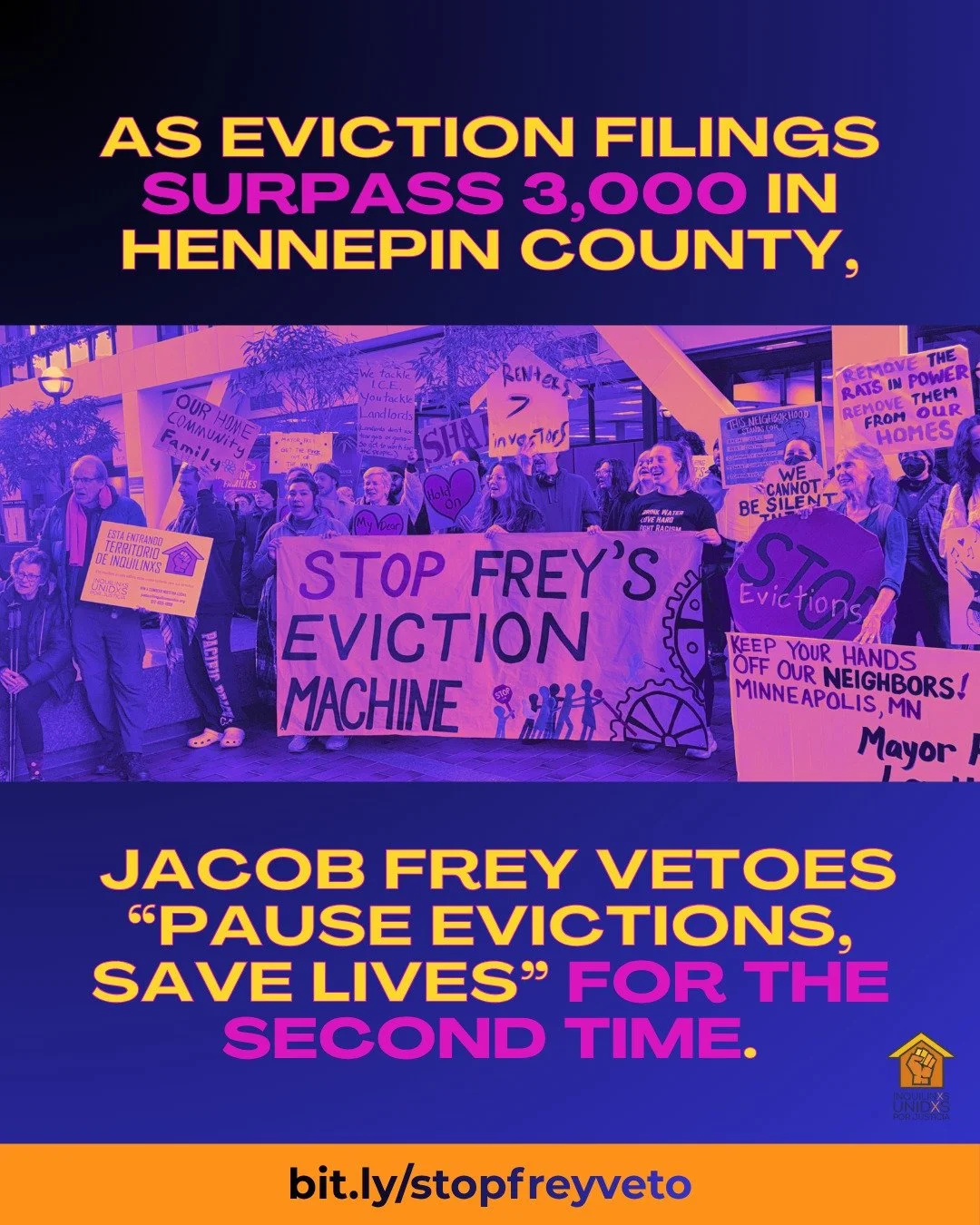 BREAKING: Mayor Jacob Frey just vetoed "Pause Evictions, Save Lives" - again. This veto is another betrayal of the renters of Minneapolis at the hands of the mayor. As eviction filings surge past 3,000 in Hennepin County, with nearly half o