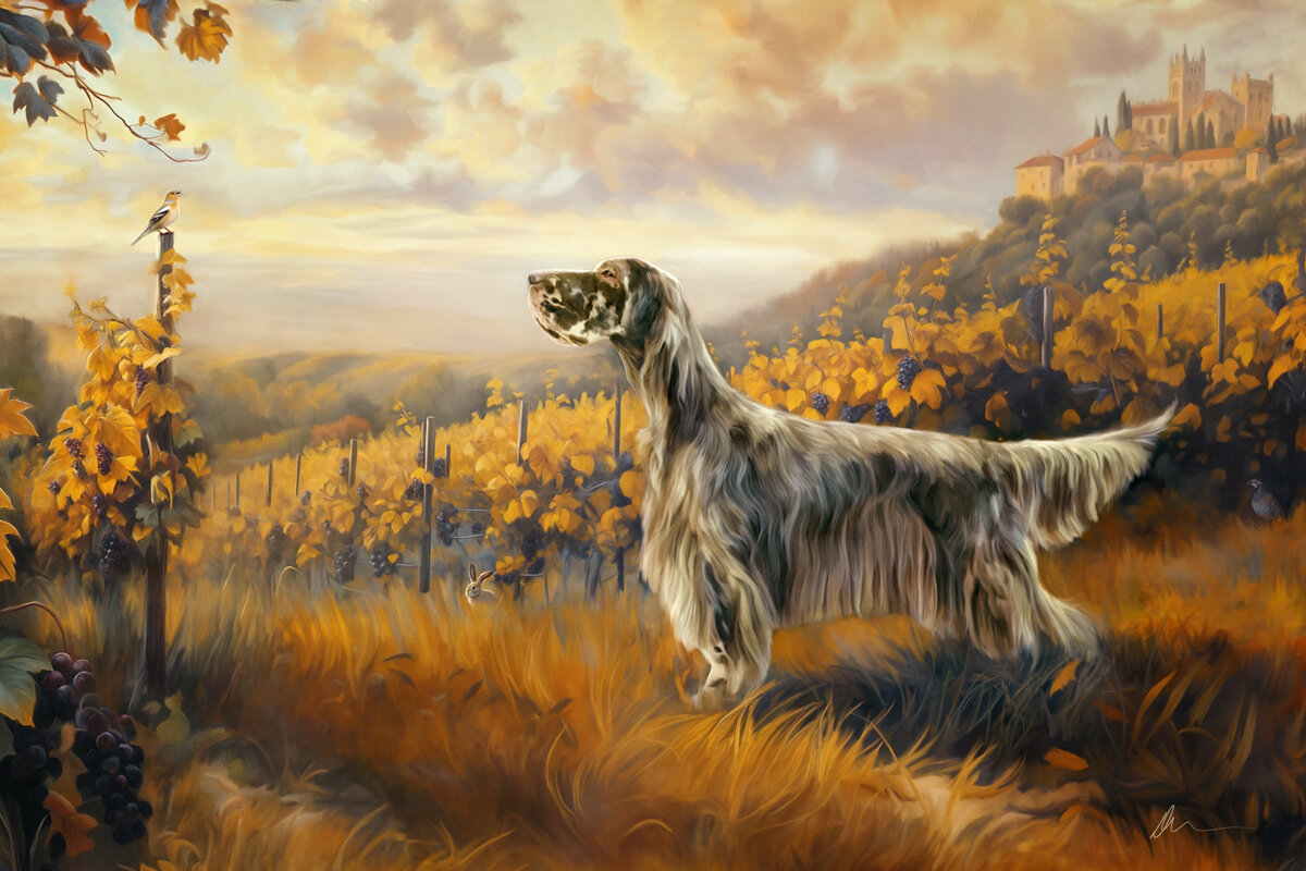 I couldn't resist painting beautiful Malbec in the countryside reflecting her name.
#englishsettersofinstagram #winecountry #dogpaintings #dogart #englishsetterlove 

(Malbec's photo courtesy of Nadeen Bennett)