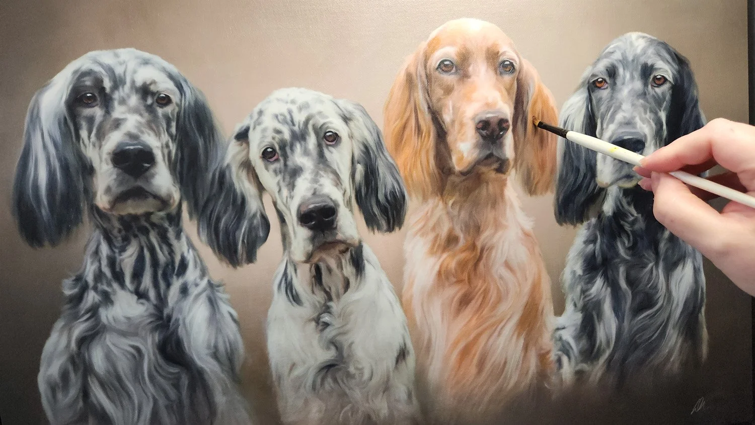Finishing up this glorious portrait of the Rolando girls. Congratulations to the youngest, Sirena, who received her AKC Puppy of Achievement certificate today! If you have Setters and have been thinking about a commission, I'd love to hear about them