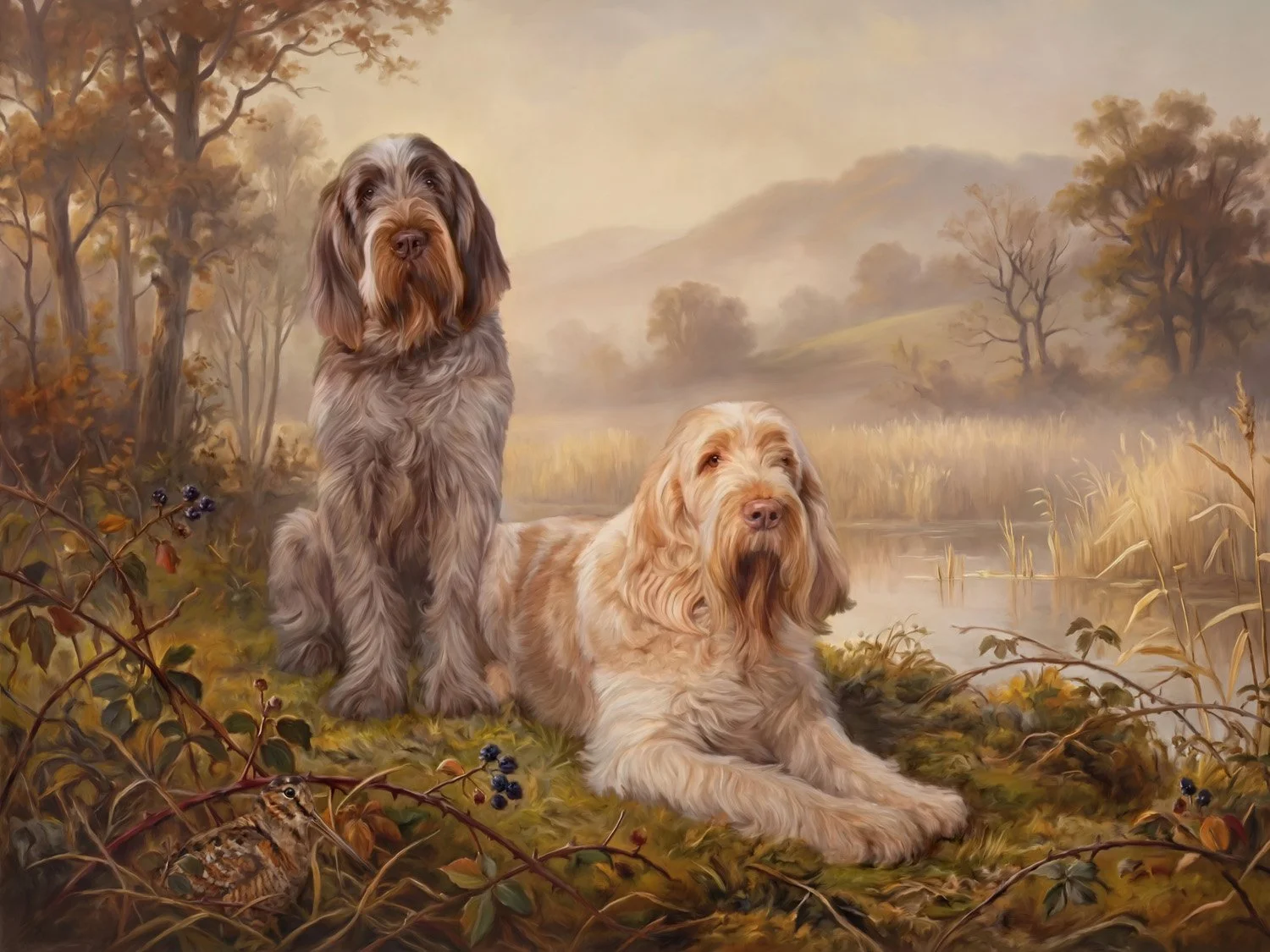 Meet Nello and Tino &mdash; two Spinone Italiani painted for the 205 Project, a personal challenge to paint all 205 AKC recognized breeds. What I learned about this breed sent me down a 2,500 year rabbit hole. The full story is here: pouka.com/the-li
