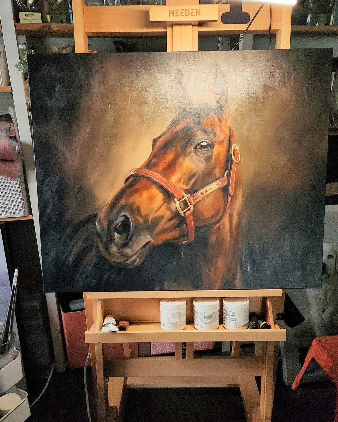 Finishing up this lovely lady today. I think I should do more horses!!

#horsepainting #poukaart  #horseart #commisionedart