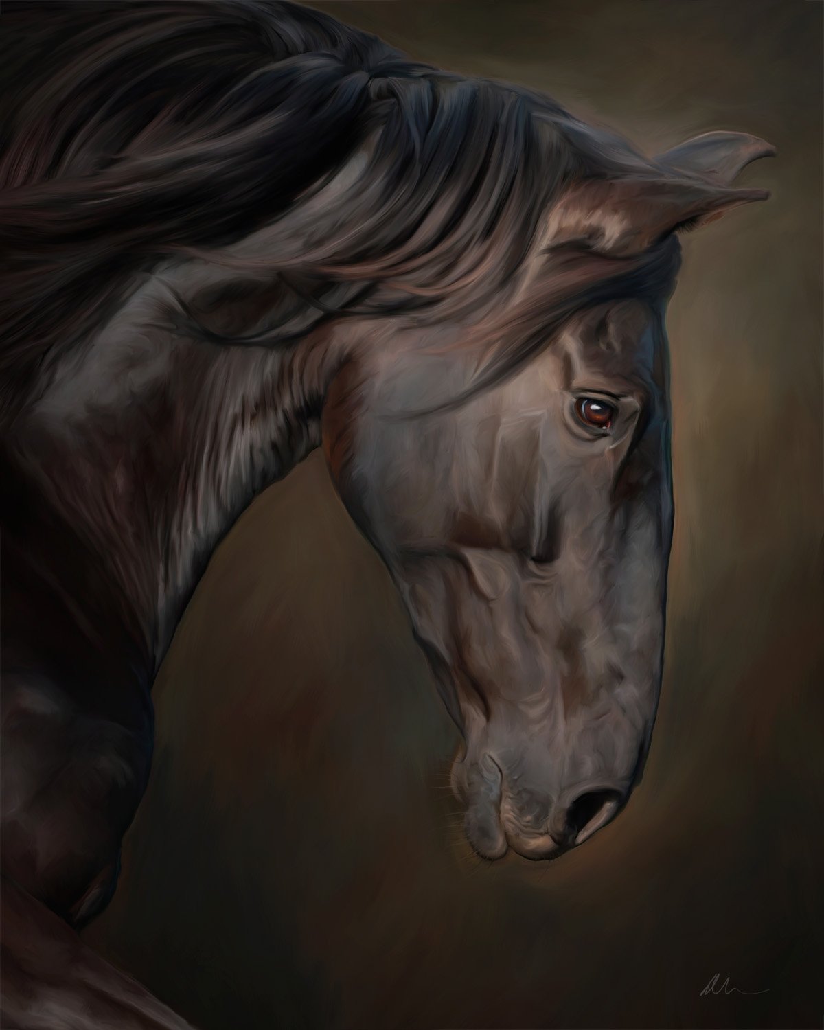 I'm still trying to sneak in some paintings from the horses I photographed a few weeks ago at @alivio_hermetic_horsemanship . This is the beautiful Lusitano mare, Gesa.