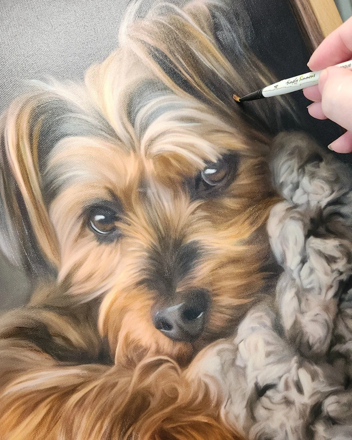The last details on Tucker's painting have been completed. What an absolute sweetheart - look at that face! I can't wait to get this canvas delivered!

@loxleycolour  #personalportrait #dogart #CustomPetPortrait #custompainting  #poukaart