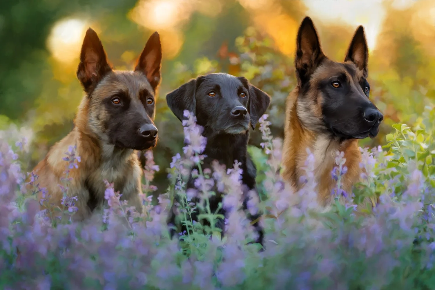 This beautiful ghost painting for Kate Westfall Photography is finally complete. Two of the dogs were photographed in situ and I composited in the third from an older portrait. Now the three of them are lovingly memorialized together.

#poukaart #mem