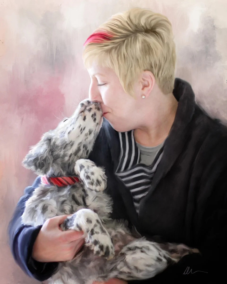 This one is several years old, but it&rsquo;s still one of my favorites.

My friend Shannon was holding Sparrow when she was just a baby, and I loved the little moment between them enough to paint it. I was lucky she didn't sneak Sparrow out in her K