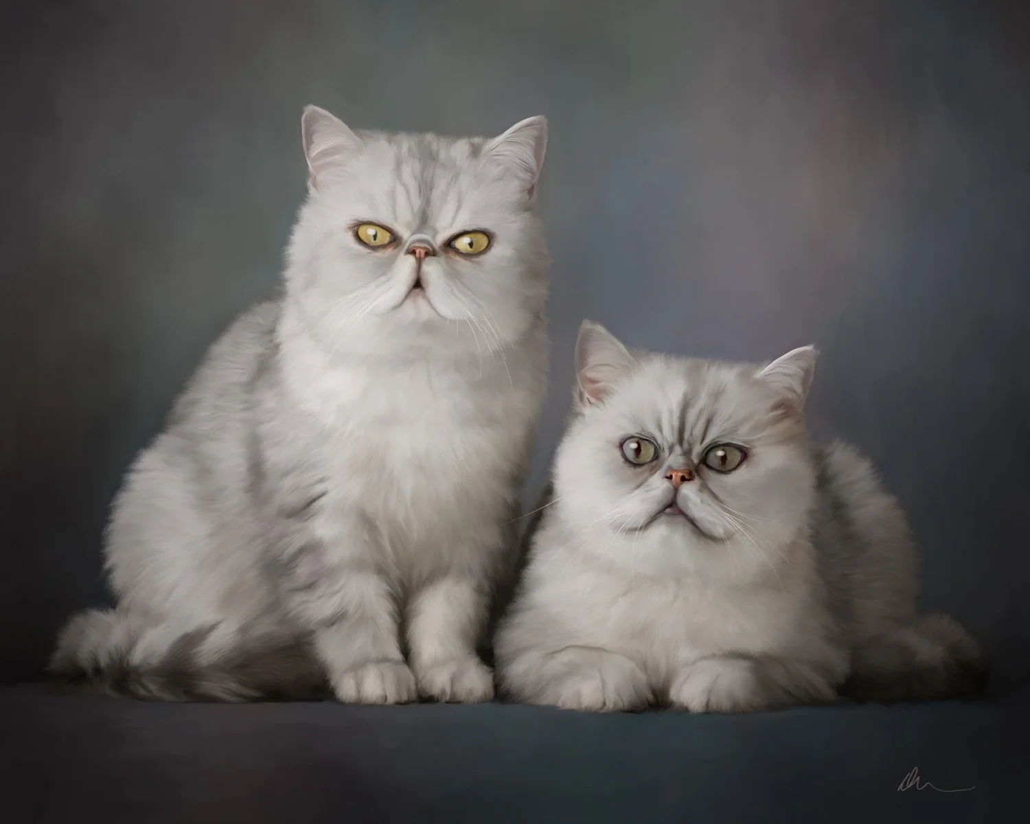 A commissioned Signature Painting of two exotic shorthair cats