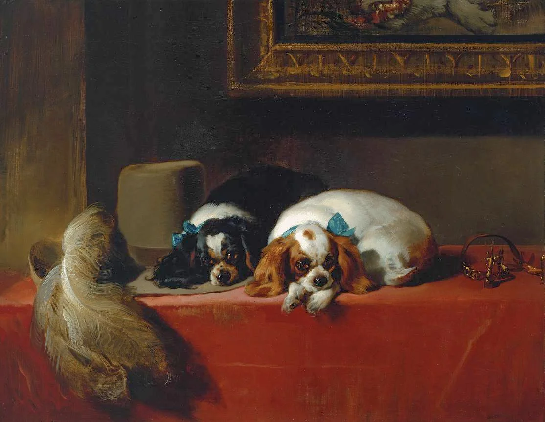 A painting of two King Charles Spaniels by Edwin Landseer