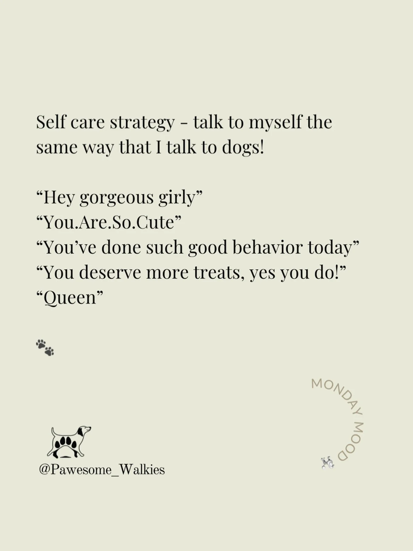 If it works for dogs&hellip; it probably works for us too 🐾💛
More kindness. More encouragement. More treats (obviously).

Happy Monday&hellip; be as nice to yourself as you are to your dog. 🙏