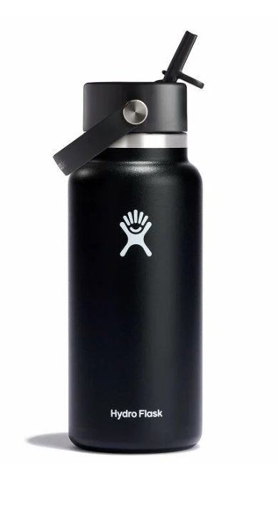 hydroflask wide mouth 32 oz with flex straw black.png