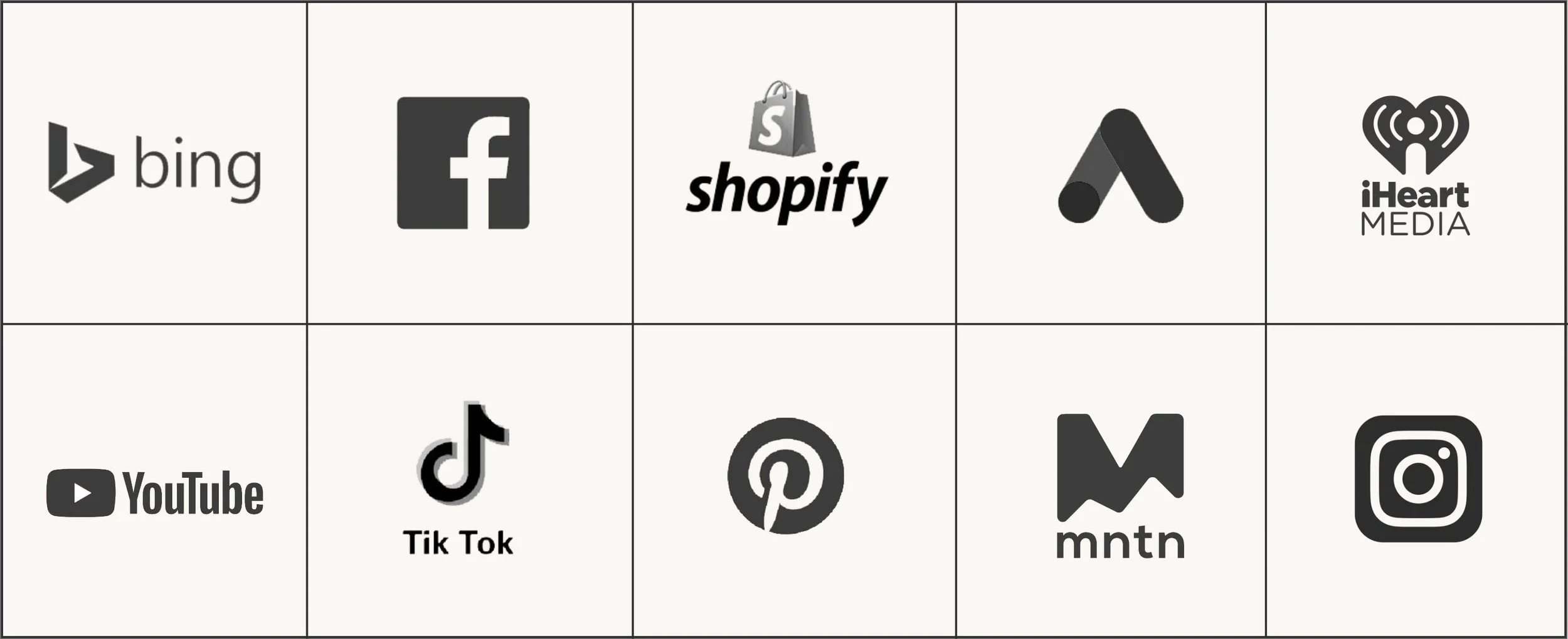 Grid with logos of plaforms and softwares Take Flight Marketing Specializes In